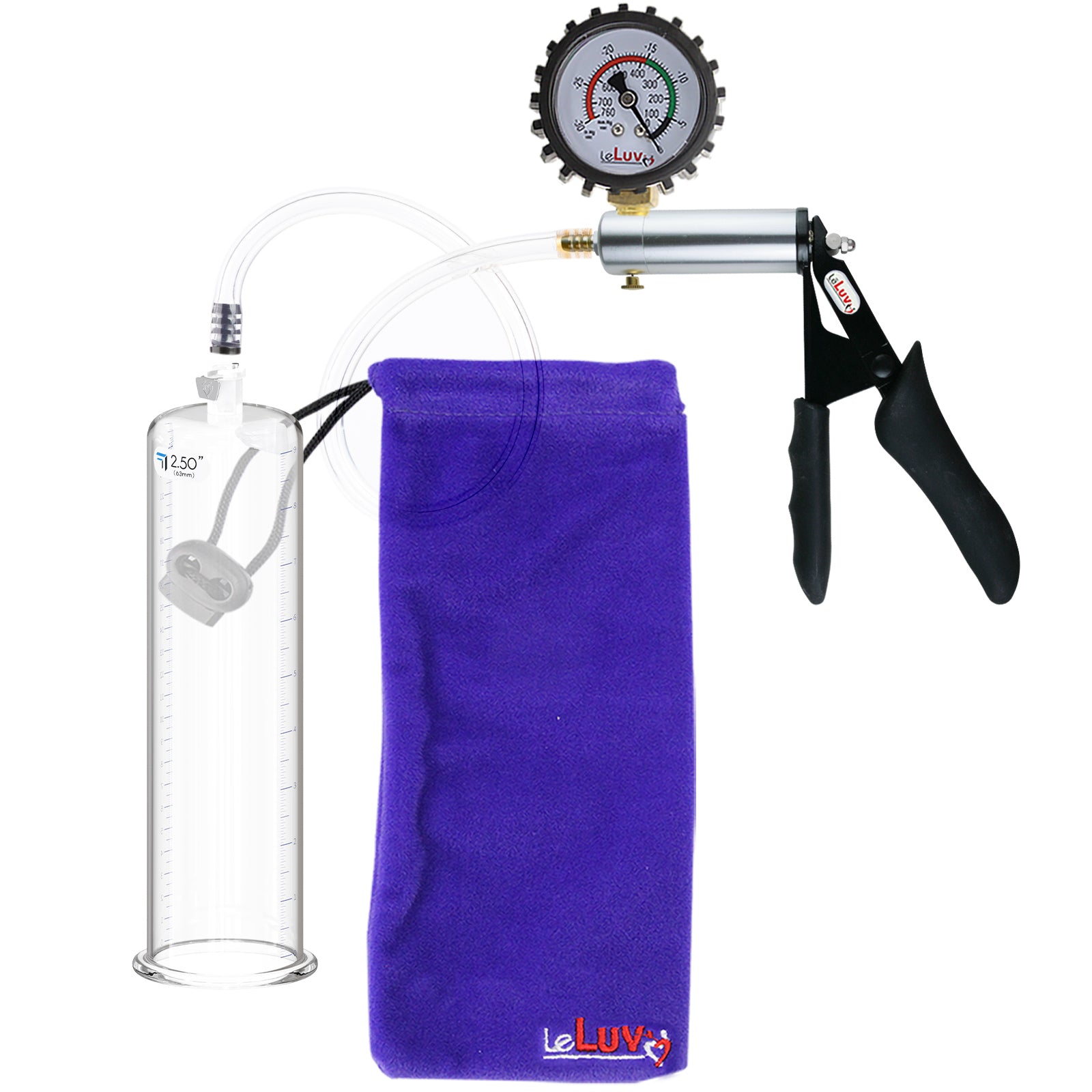 Ultima Silver Black Penis Pump | Silicone Grip, Clear Hose + Protected Gauge | 9" x 2.50"