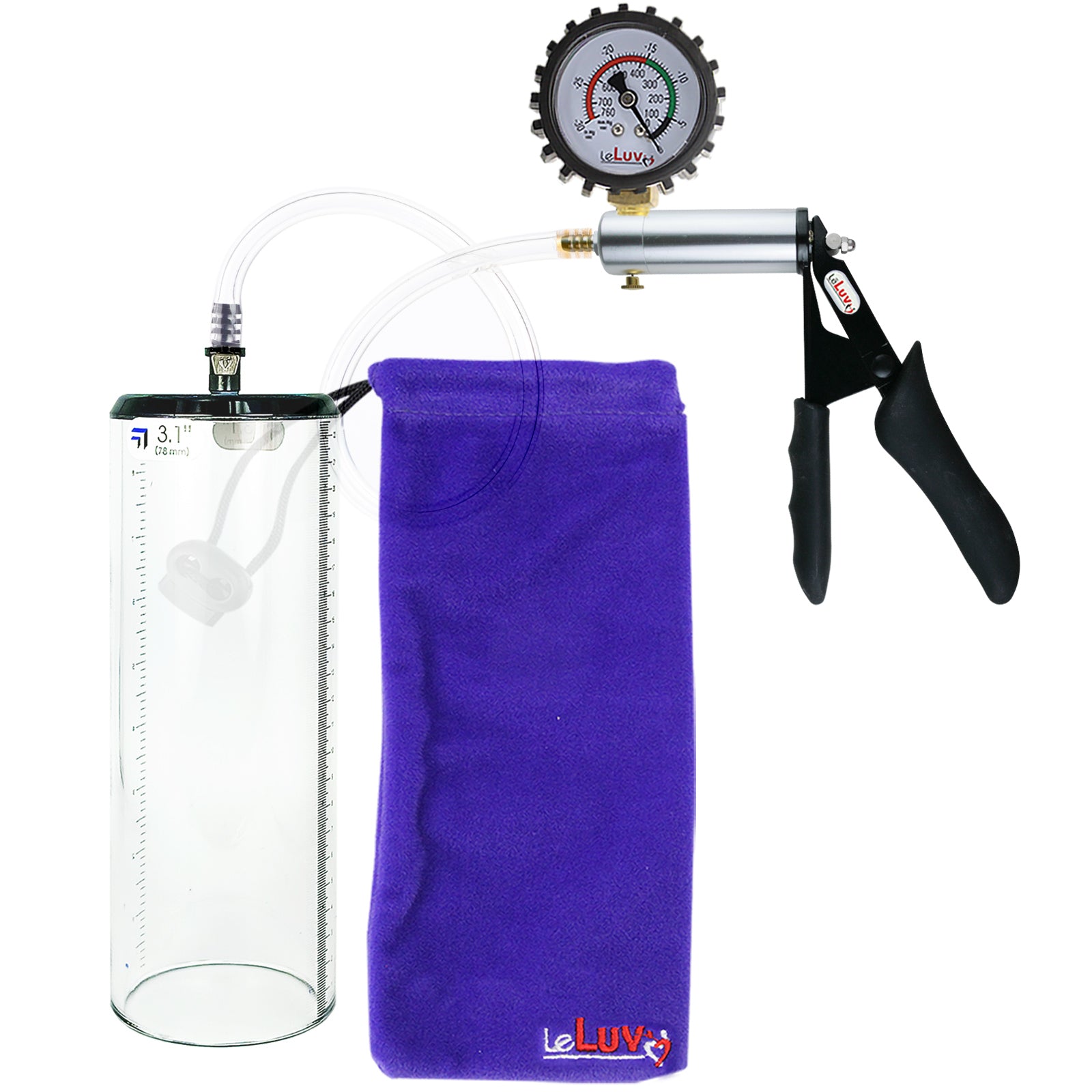 Ultima Silver Black Penis Pump | Silicone Grip, Clear Hose + Protected Gauge | 9" x 3.1" Thick-Walled Cylinder