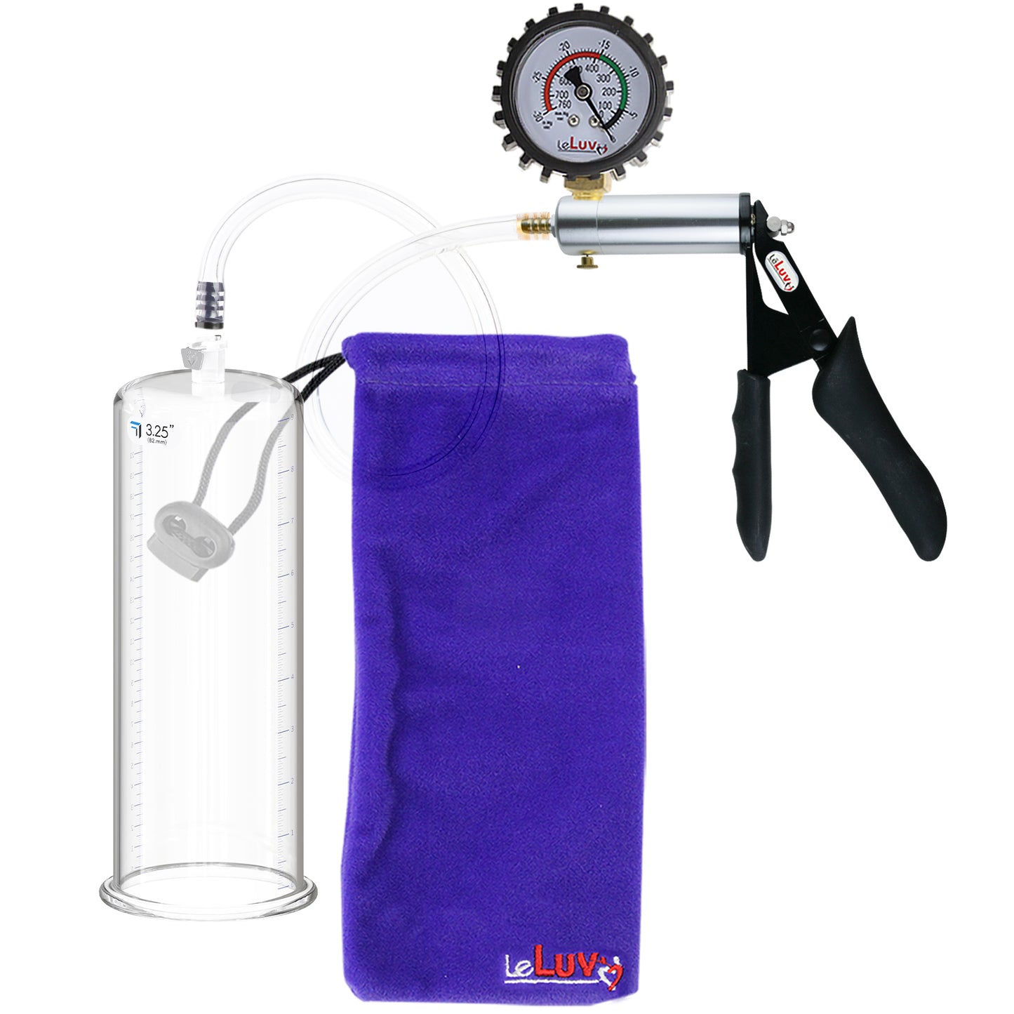 Ultima Silver Black Penis Pump | Silicone Grip, Clear Hose + Protected Gauge | 9" x 3.25"