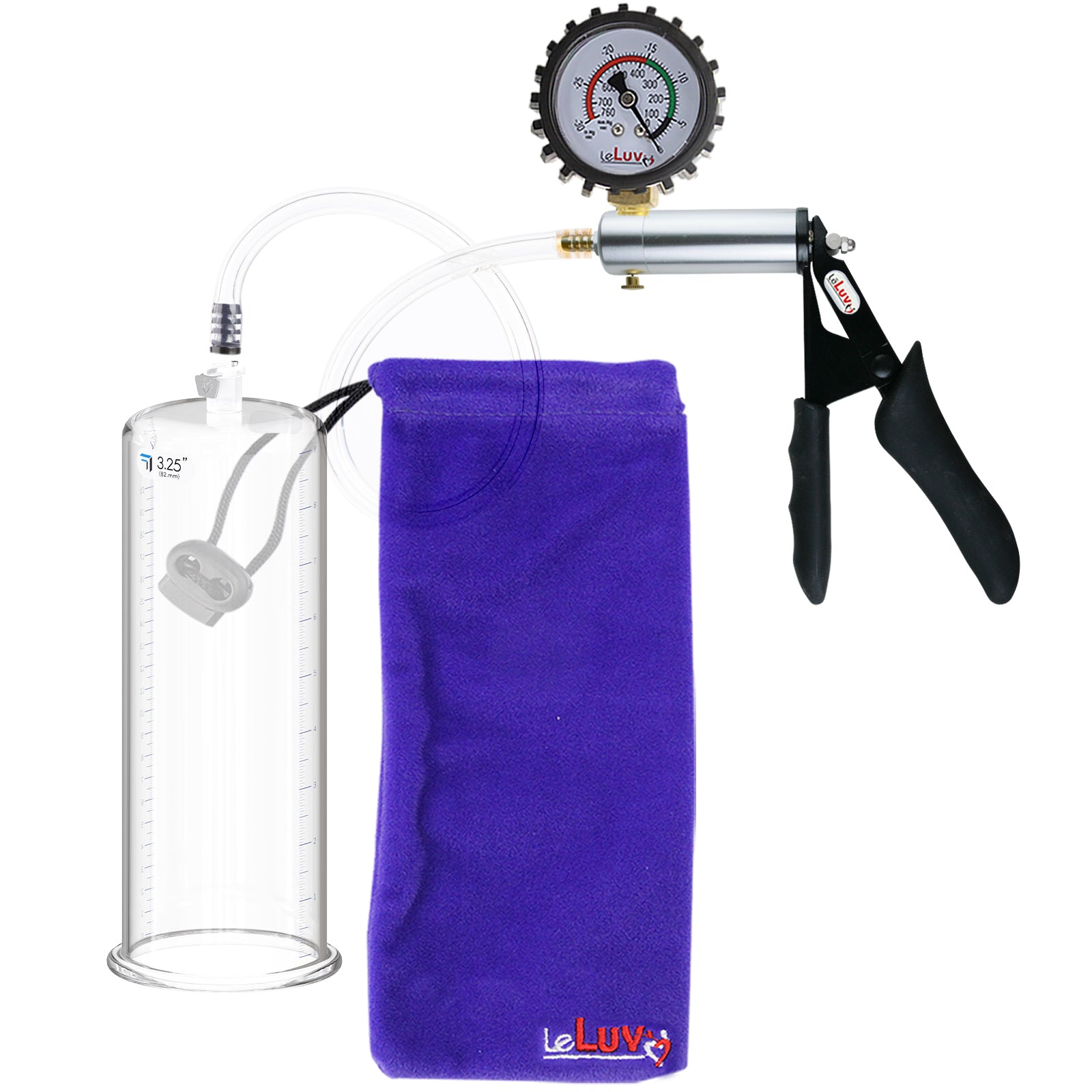 Ultima Silver Black Penis Pump | Silicone Grip, Clear Hose + Protected Gauge | 9" x 3.25"
