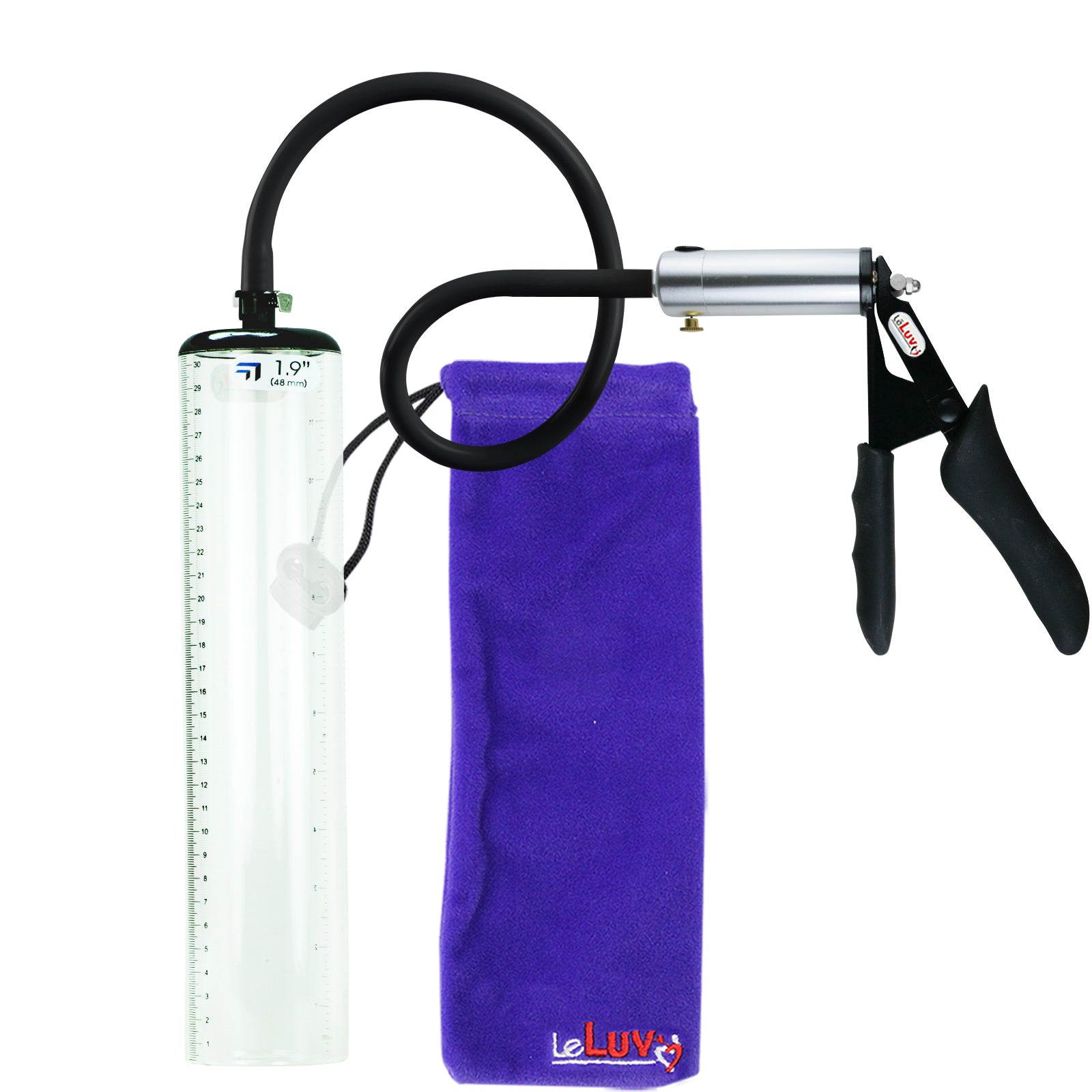 LeLuv Ultima Silver Black Penis Pump | Silicone Grip, Silicone Hose - 12" x 1.9" Thick-Walled Cylinder
