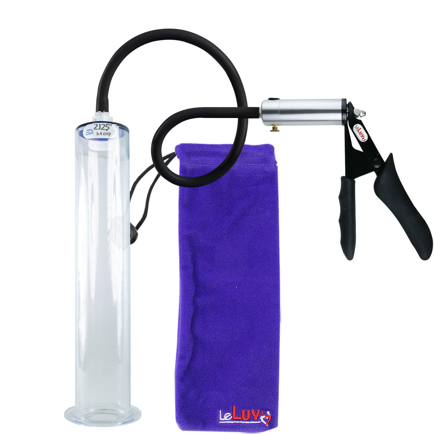 LeLuv Ultima Silver Black Penis Pump | Silicone Grip, Silicone Hose | 12" x 2.125" Wide Flange Cylinder