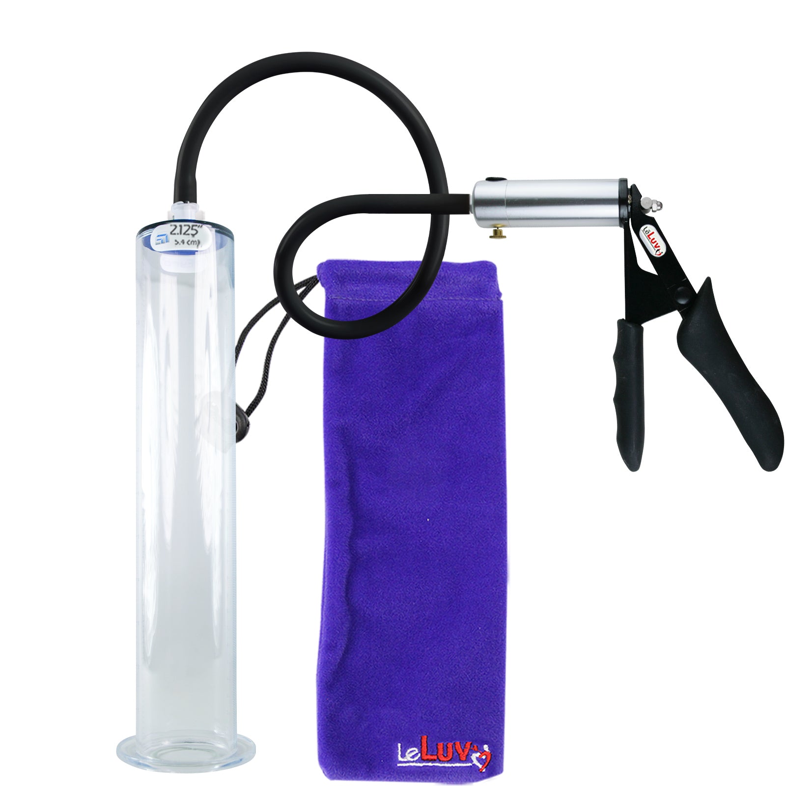 LeLuv Ultima Silver Black Penis Pump | Silicone Grip, Silicone Hose | 12" x 2.125" Wide Flange Cylinder