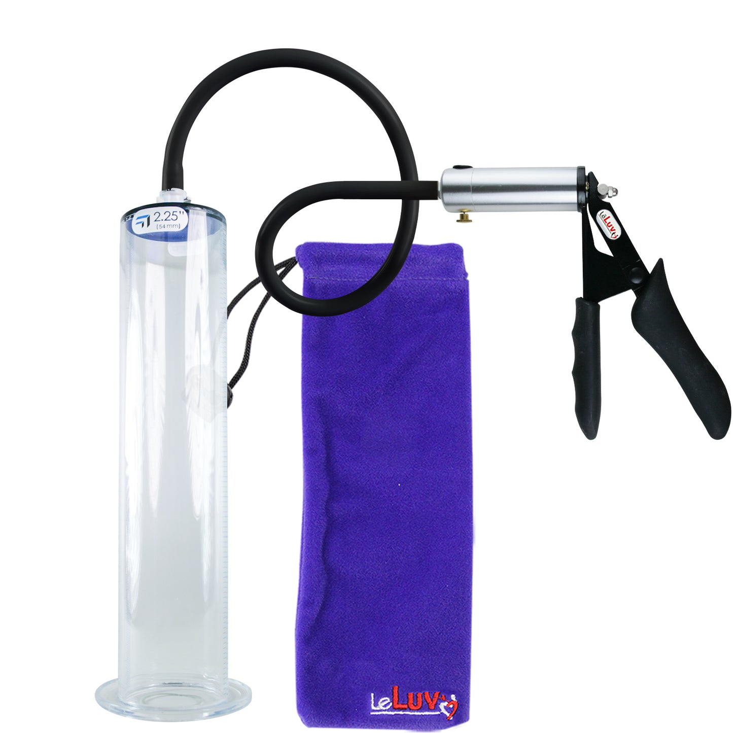 LeLuv Ultima Silver Black Penis Pump | Silicone Grip, Silicone Hose | 12" x 2.25" Wide Flange Cylinder