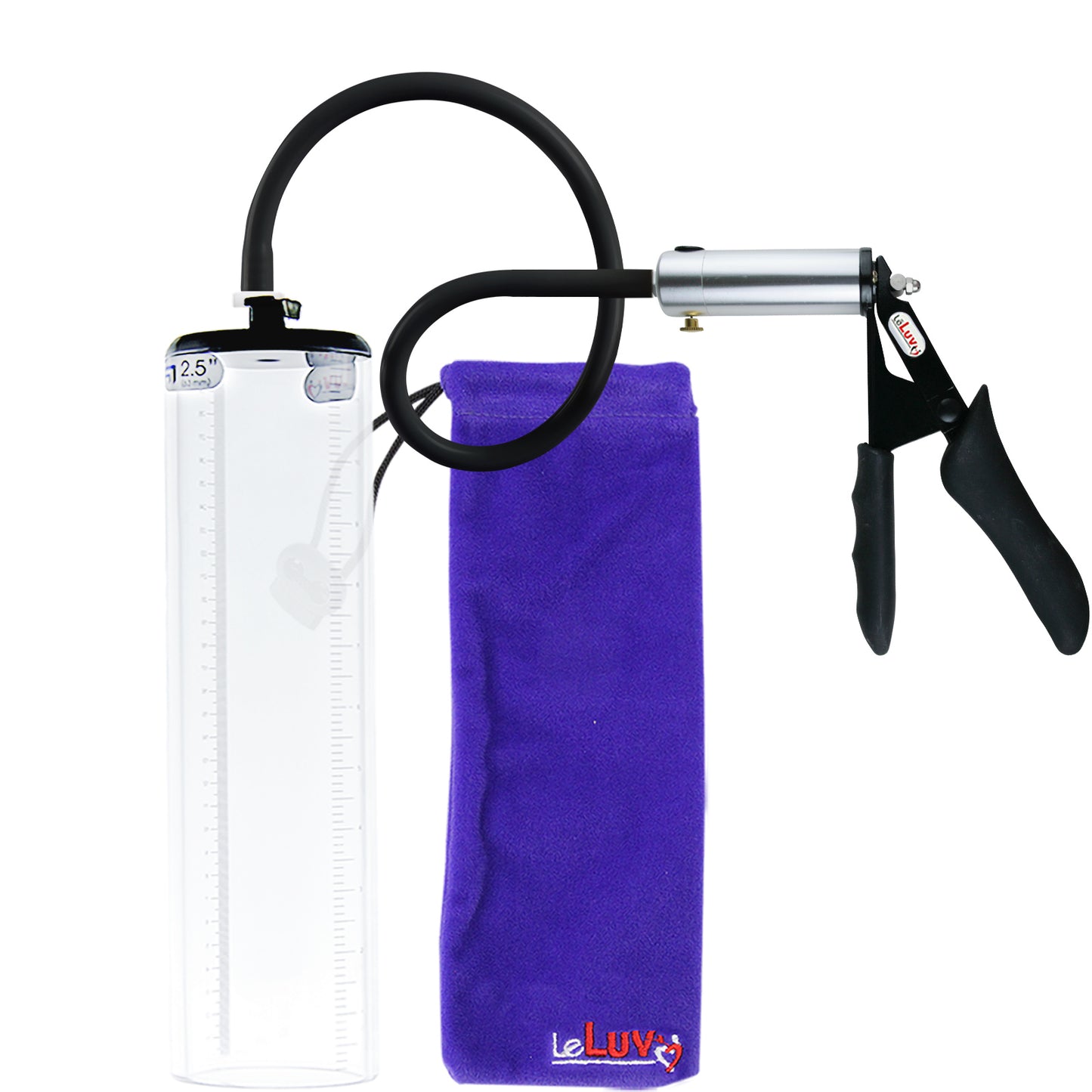 LeLuv Ultima Silver Black Penis Pump | Silicone Grip, Silicone Hose - 12" x 2.5" Thick-Walled Cylinder
