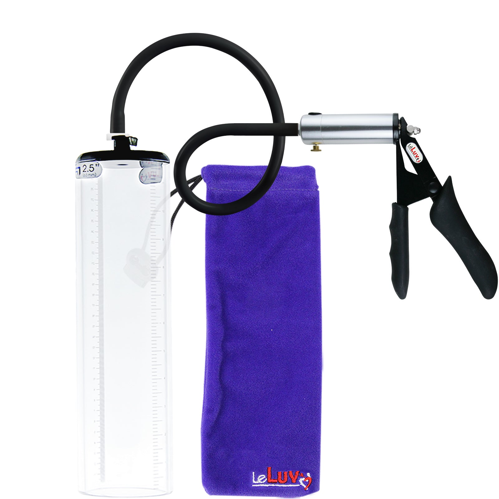 LeLuv Ultima Silver Black Penis Pump | Silicone Grip, Silicone Hose - 12" x 2.5" Thick-Walled Cylinder