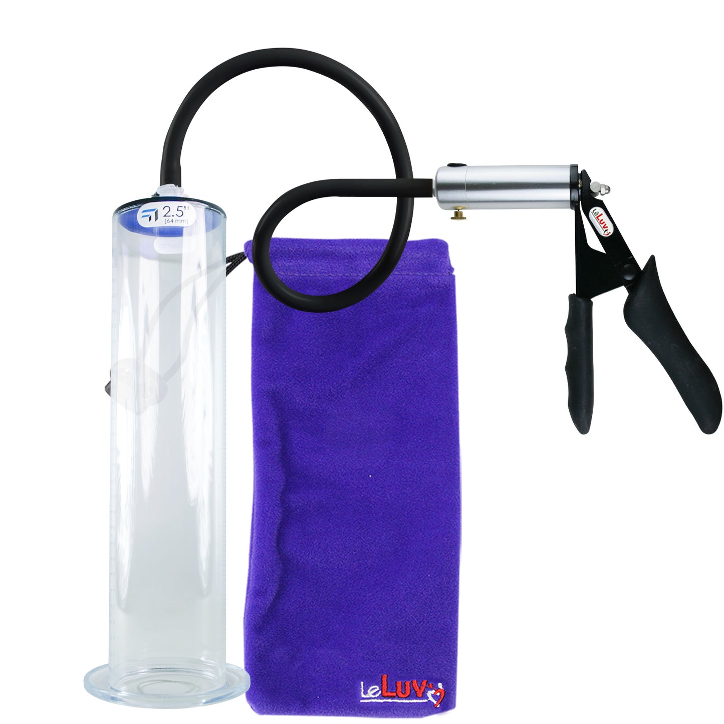 LeLuv Ultima Silver Black Penis Pump | Silicone Grip, Silicone Hose | 12" x 2.50" Wide Flange Cylinder
