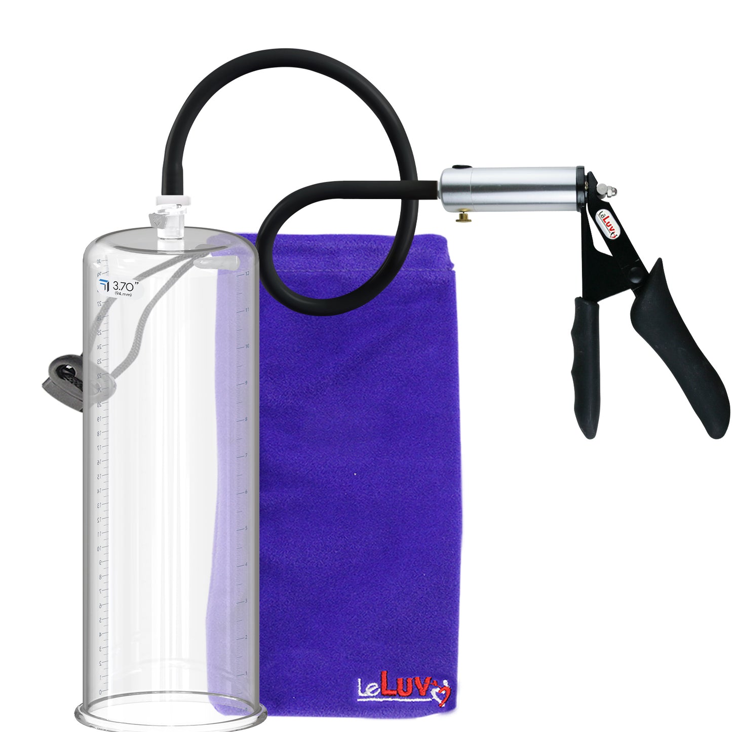LeLuv Ultima Silver Black Penis Pump | Silicone Grip, Silicone Hose | 12" x 3.70" Cylinder
