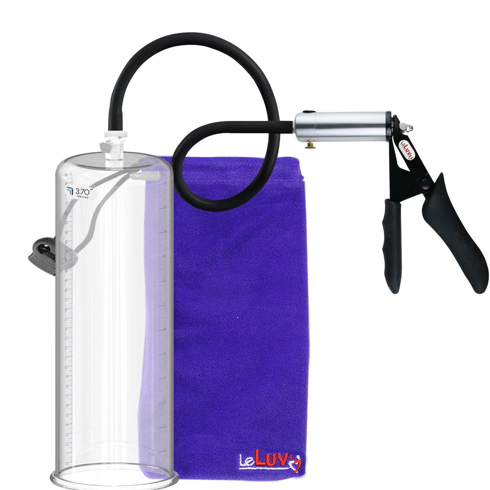 LeLuv Ultima Silver Black Penis Pump | Silicone Grip, Silicone Hose | 12" x 3.70" Cylinder