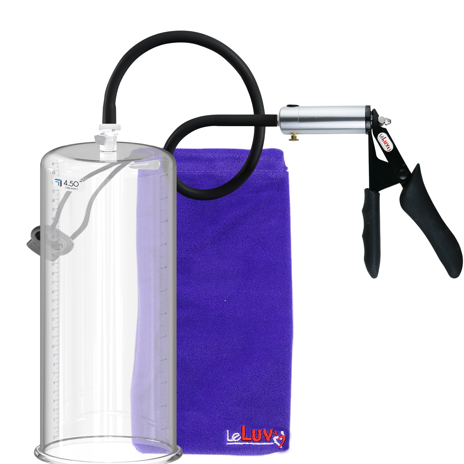LeLuv Ultima Silver Black Penis Pump | Silicone Grip, Silicone Hose | 12" x 4.50" Cylinder 