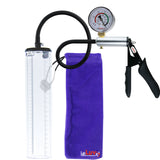 LeLuv Ultima Silver Black Penis Pump | Silicone Grip, Silicone Hose + Gauge | 12" x 2.1" Thick-Walled Cylinder