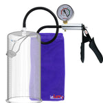 LeLuv Ultima Silver Black Penis Pump | Silicone Grip, Silicone Hose + Guage | 12" x  5.00" Cylinder 