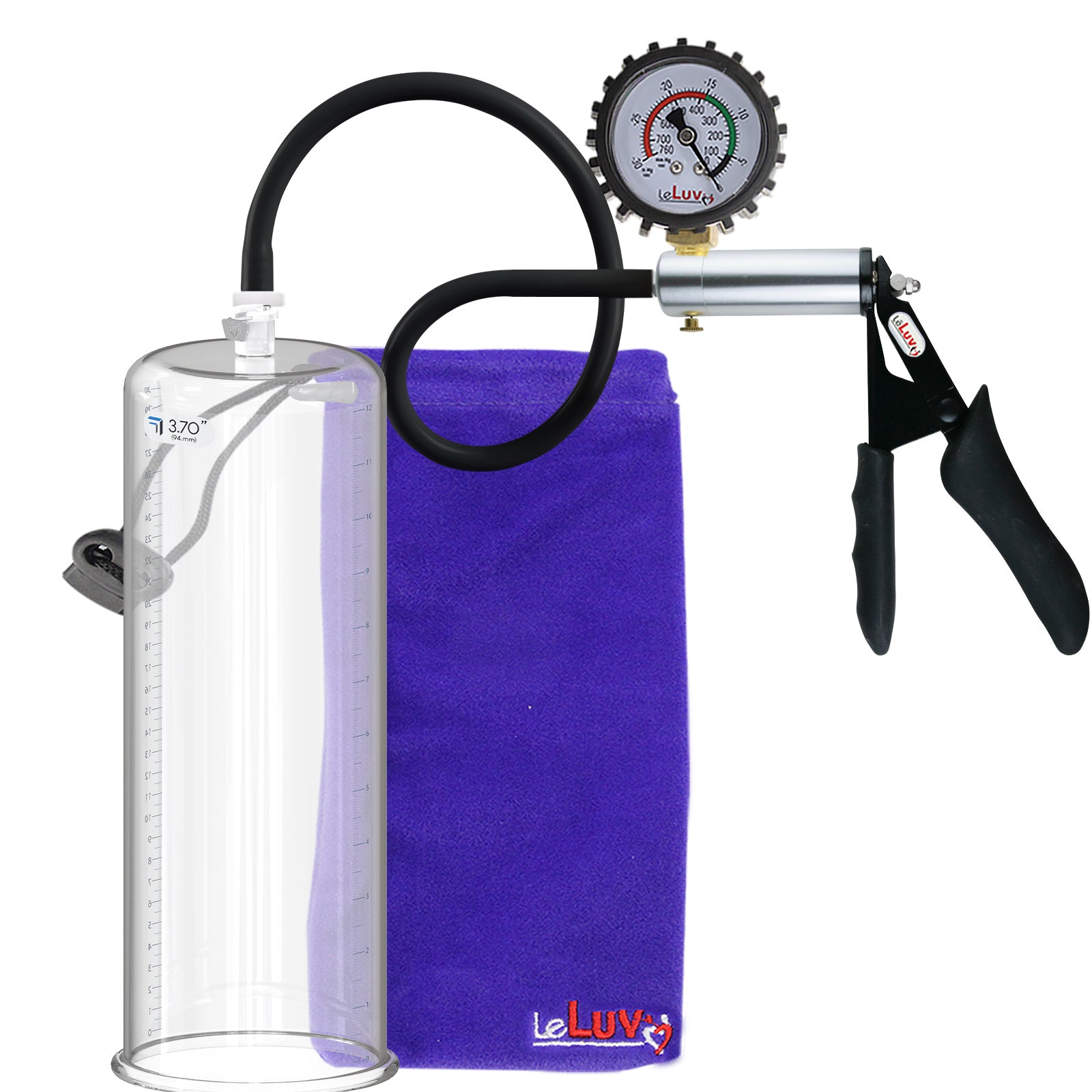 LeLuv Ultima Silver Black Penis Pump | Silicone Grip, Silicone Hose + Protected Gauge | 9" x 3.70"