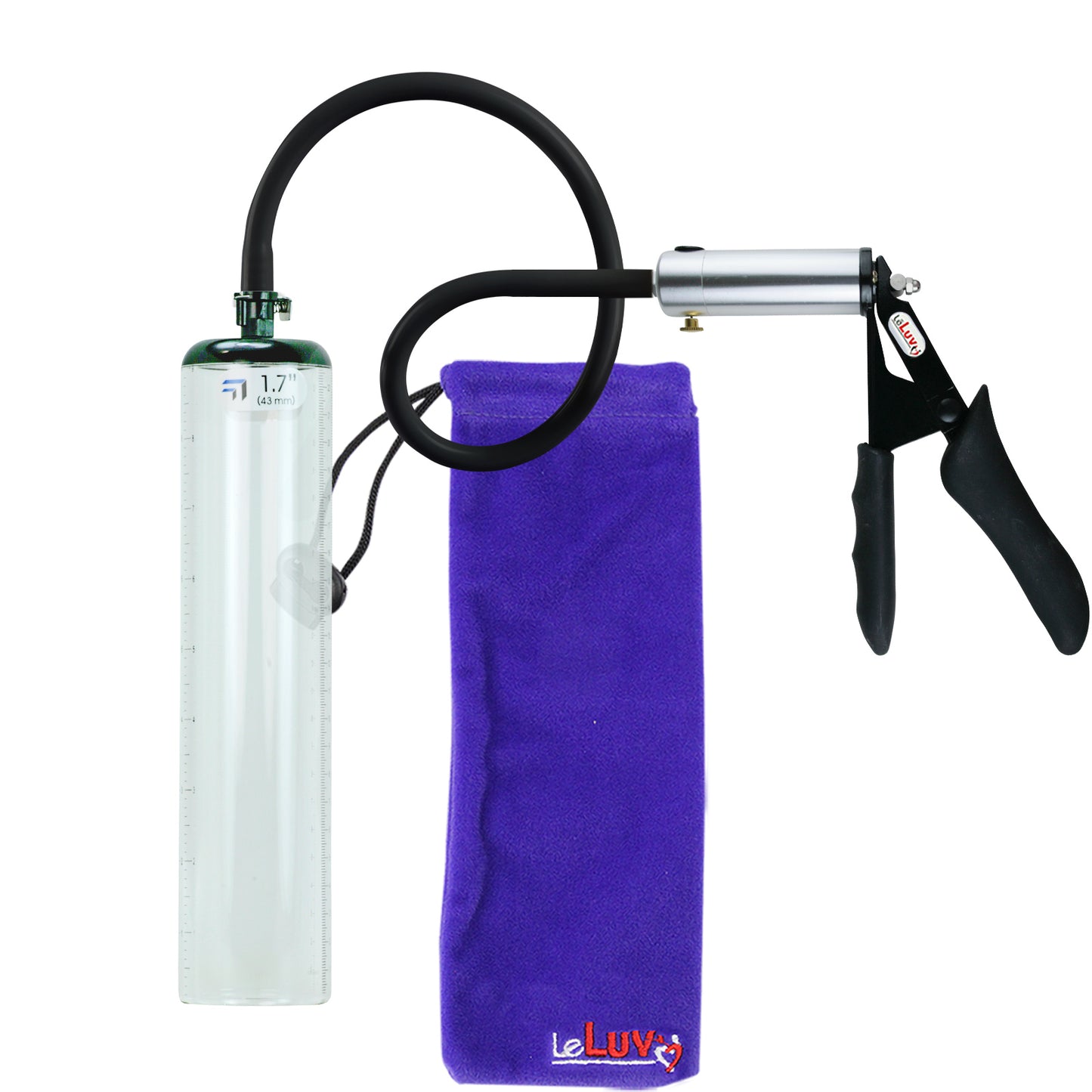 LeLuv Ultima Silver Black Penis Pump | Silicone Grip, Silicone Hose - 9" x 1.7" Thick-Walled Cylinder