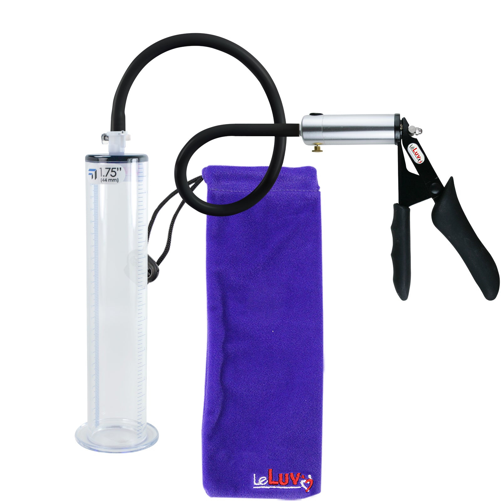 LeLuv Ultima Silver Black Penis Pump | Silicone Grip, Silicone Hose | 9" Length x 1.75" WIDE Flange Cylinder