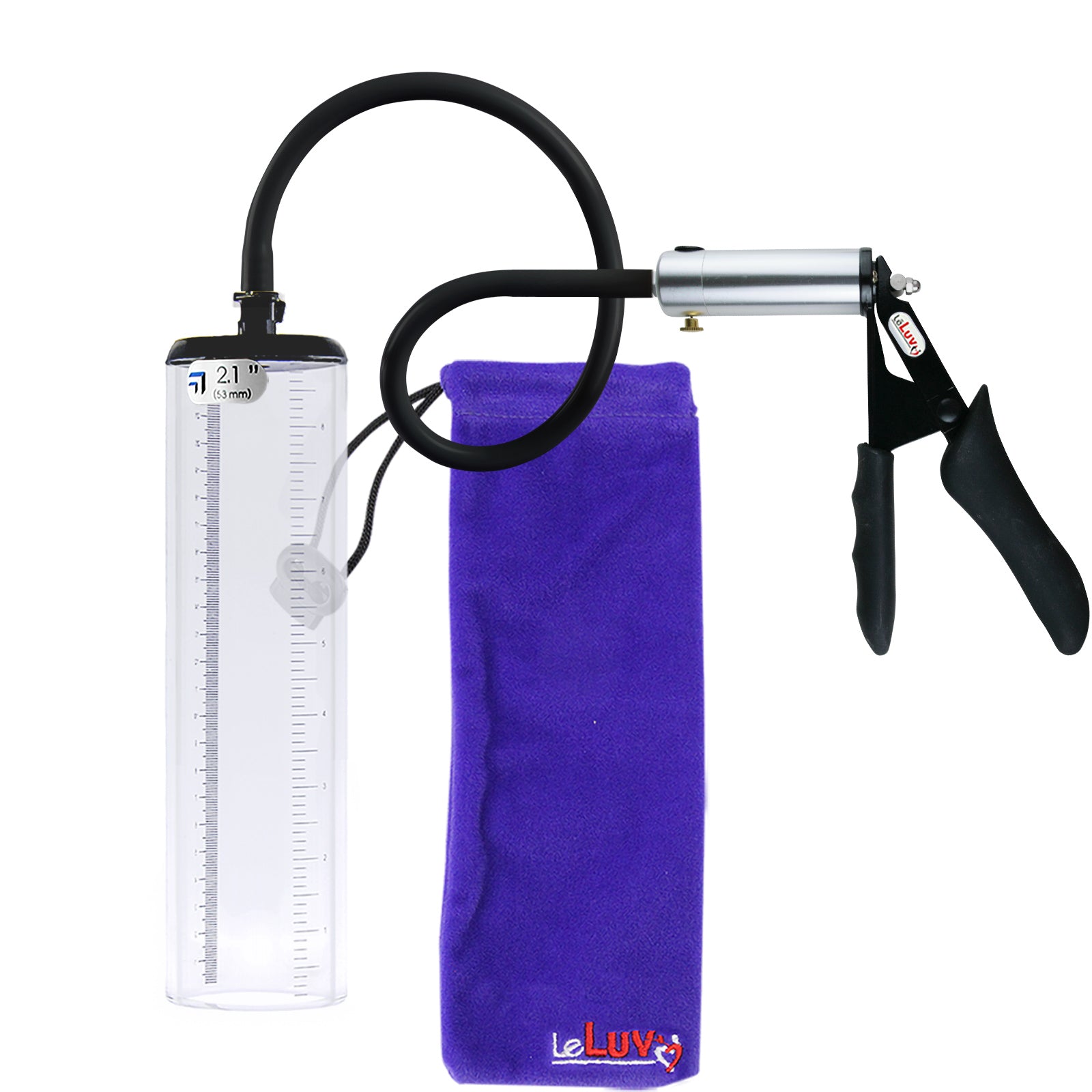 LeLuv Ultima Silver Black Penis Pump | Silicone Grip, Silicone Hose - 9" x 2.1" Thick-Walled Cylinder