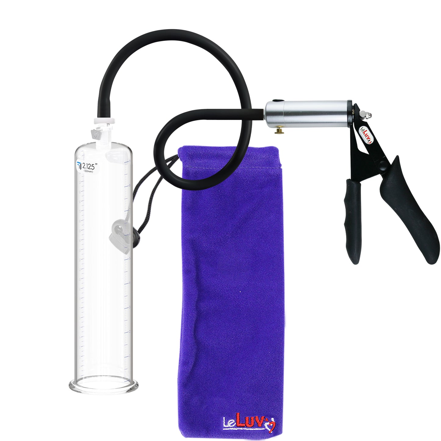 LeLuv Ultima Silver Black Penis Pump | Silicone Grip, Silicone Hose | 9" x 2.125" Cylinder