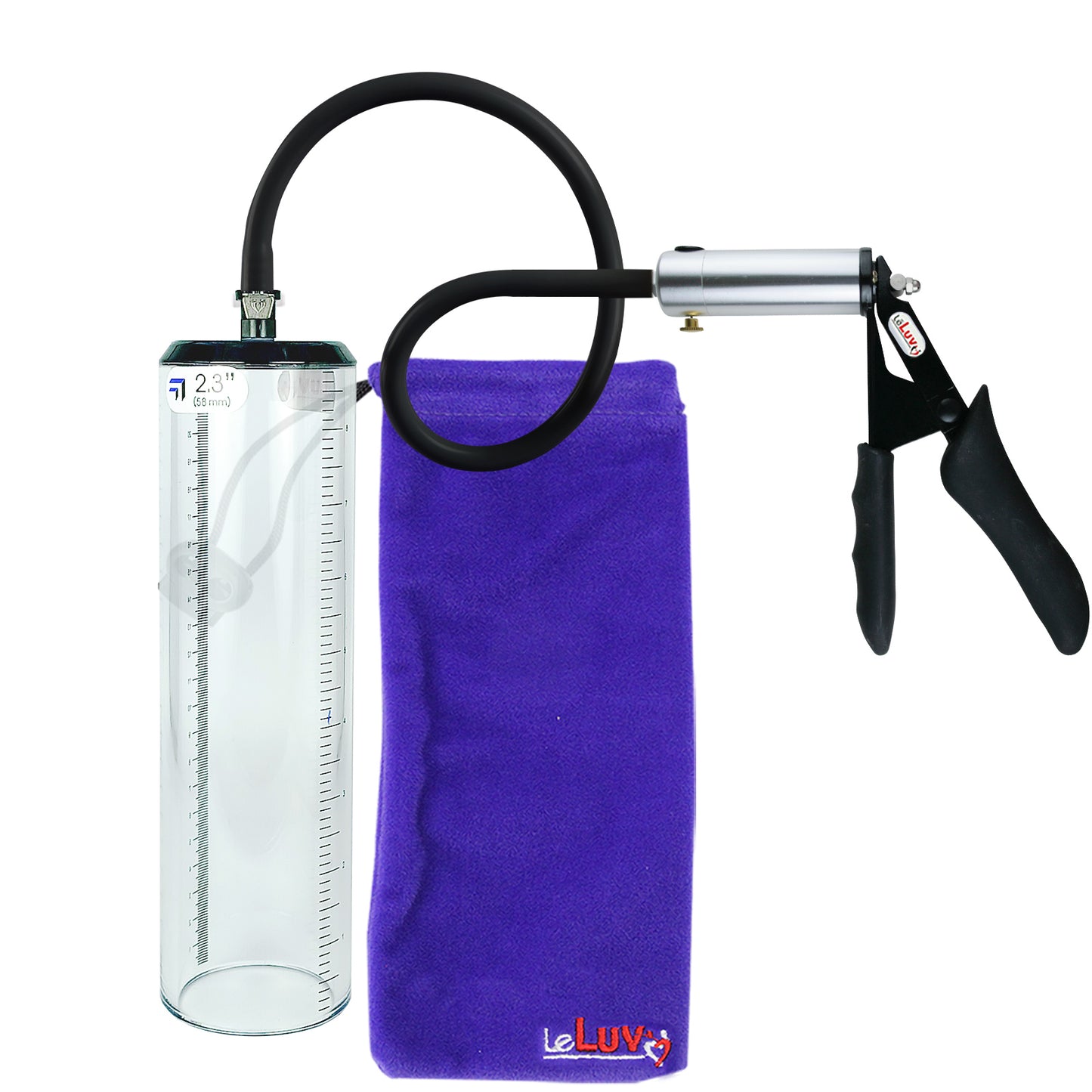 LeLuv Ultima Silver Black Penis Pump | Silicone Grip, Silicone Hose - 9" x 2.3" Thick-Walled Cylinder