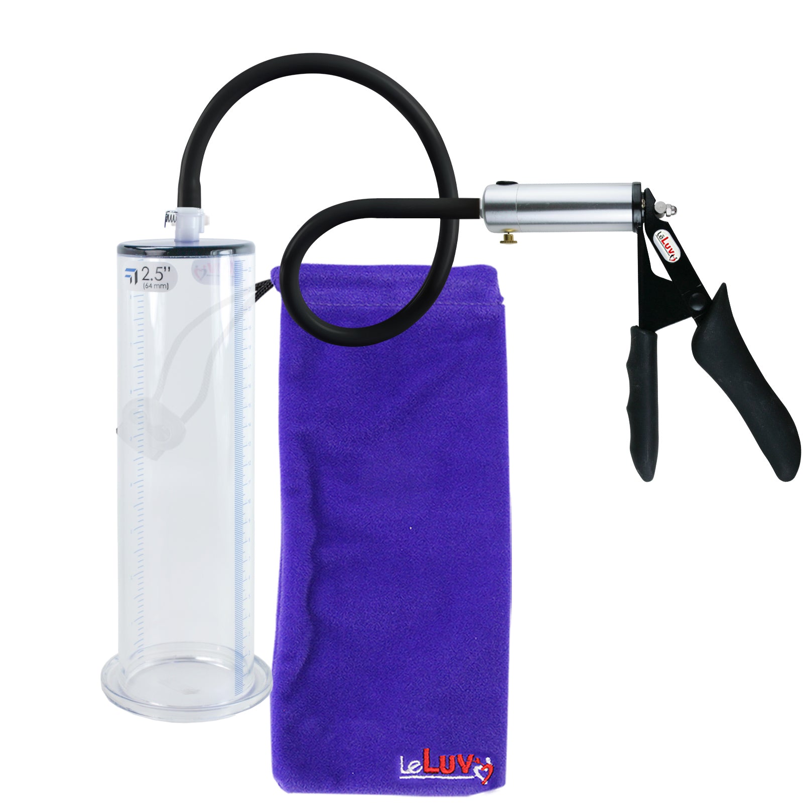 LeLuv Ultima Silver Black Penis Pump | Silicone Grip, Silicone Hose | 9" Length x 2.50" WIDE Flange Cylinder