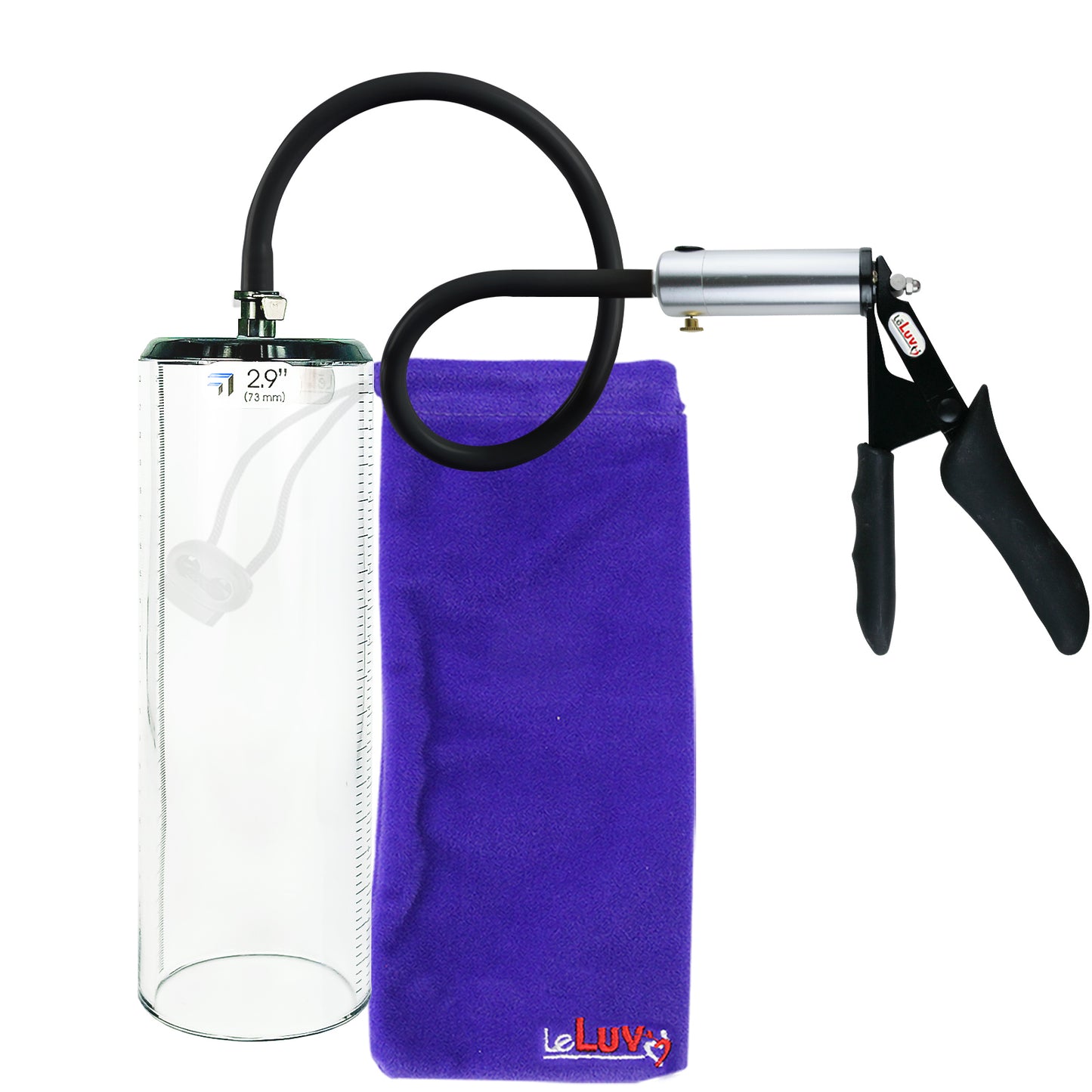 LeLuv Ultima Silver Black Penis Pump | Silicone Grip, Silicone Hose - 9" x 2.9" Thick-Walled Cylinder