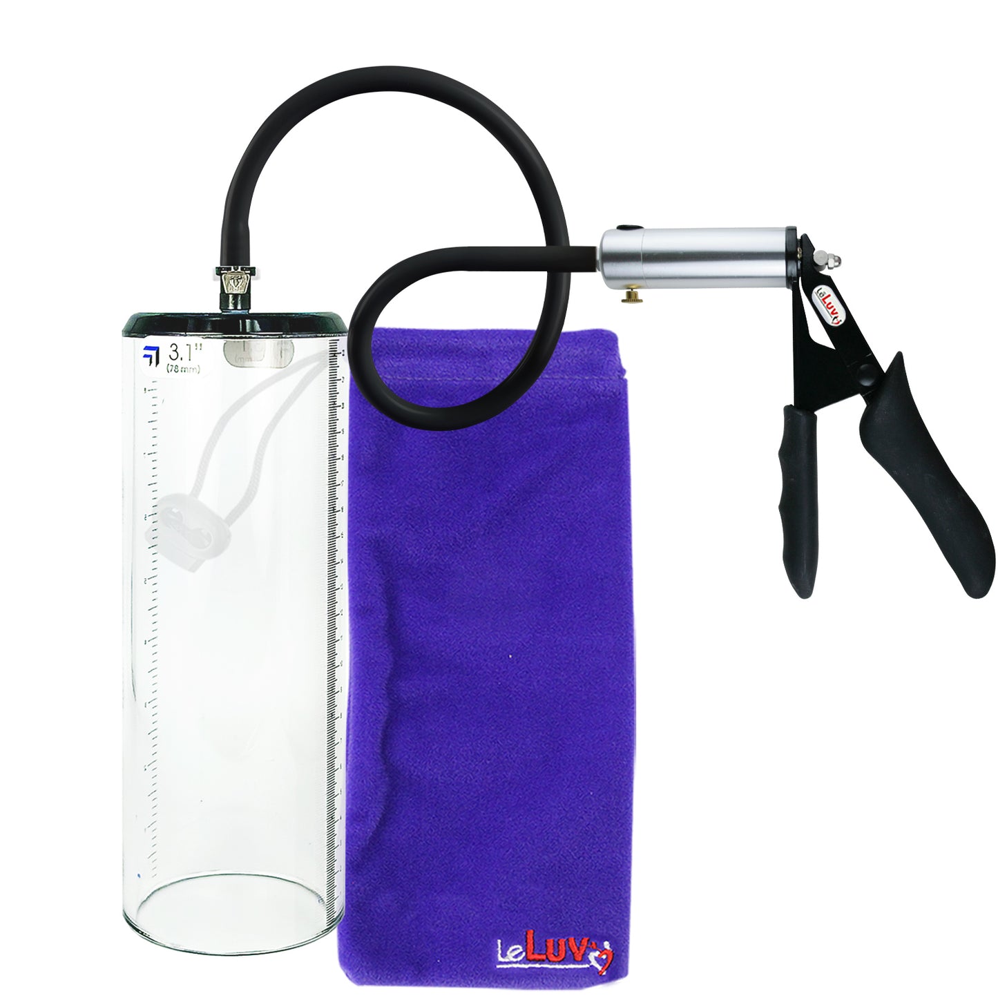 LeLuv Ultima Silver Black Penis Pump | Silicone Grip, Silicone Hose - 9" x 3.1" Thick-Walled Cylinder