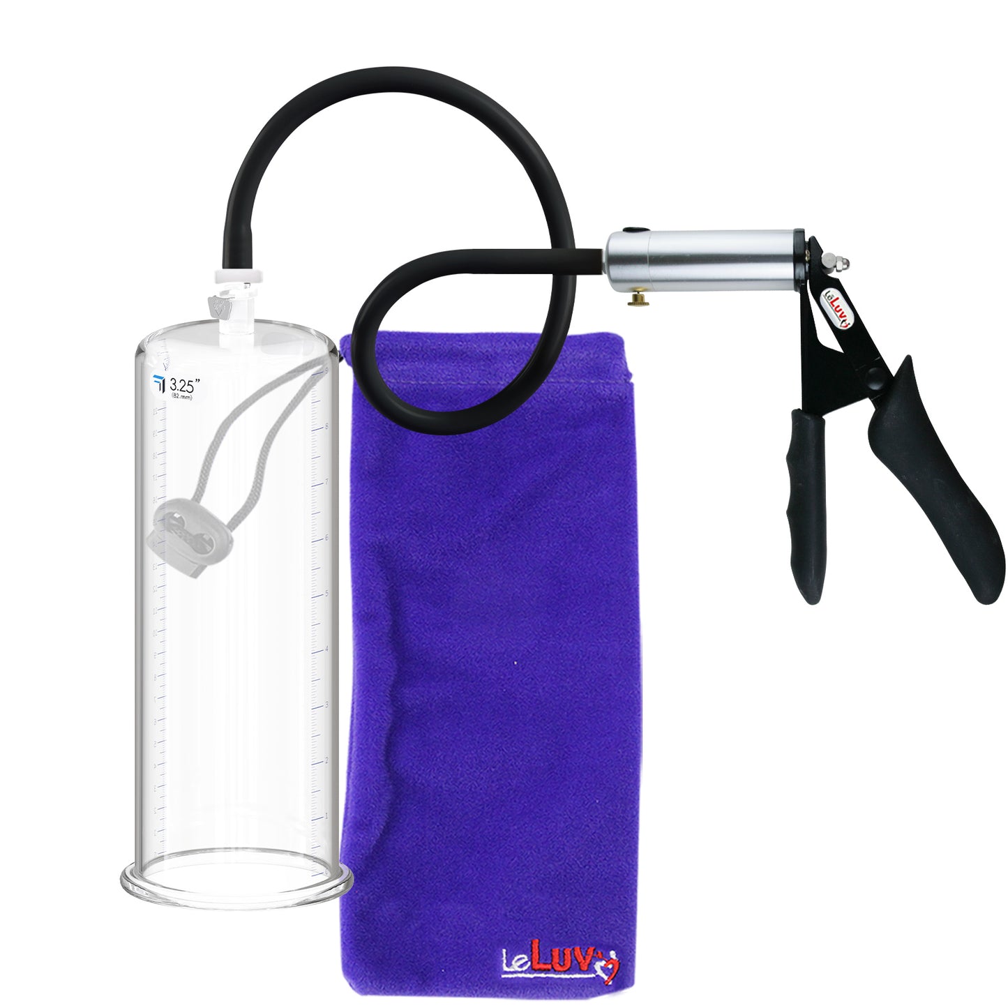 LeLuv Ultima Silver Black Penis Pump | Silicone Grip, Silicone Hose | 9" x 3.25" Cylinder