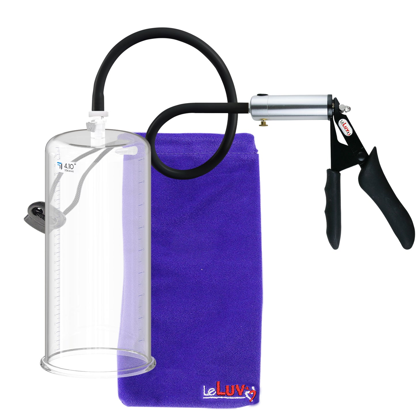 LeLuv Ultima Silver Black Penis Pump | Silicone Grip, Silicone Hose | 9" x 4.10" Cylinder  