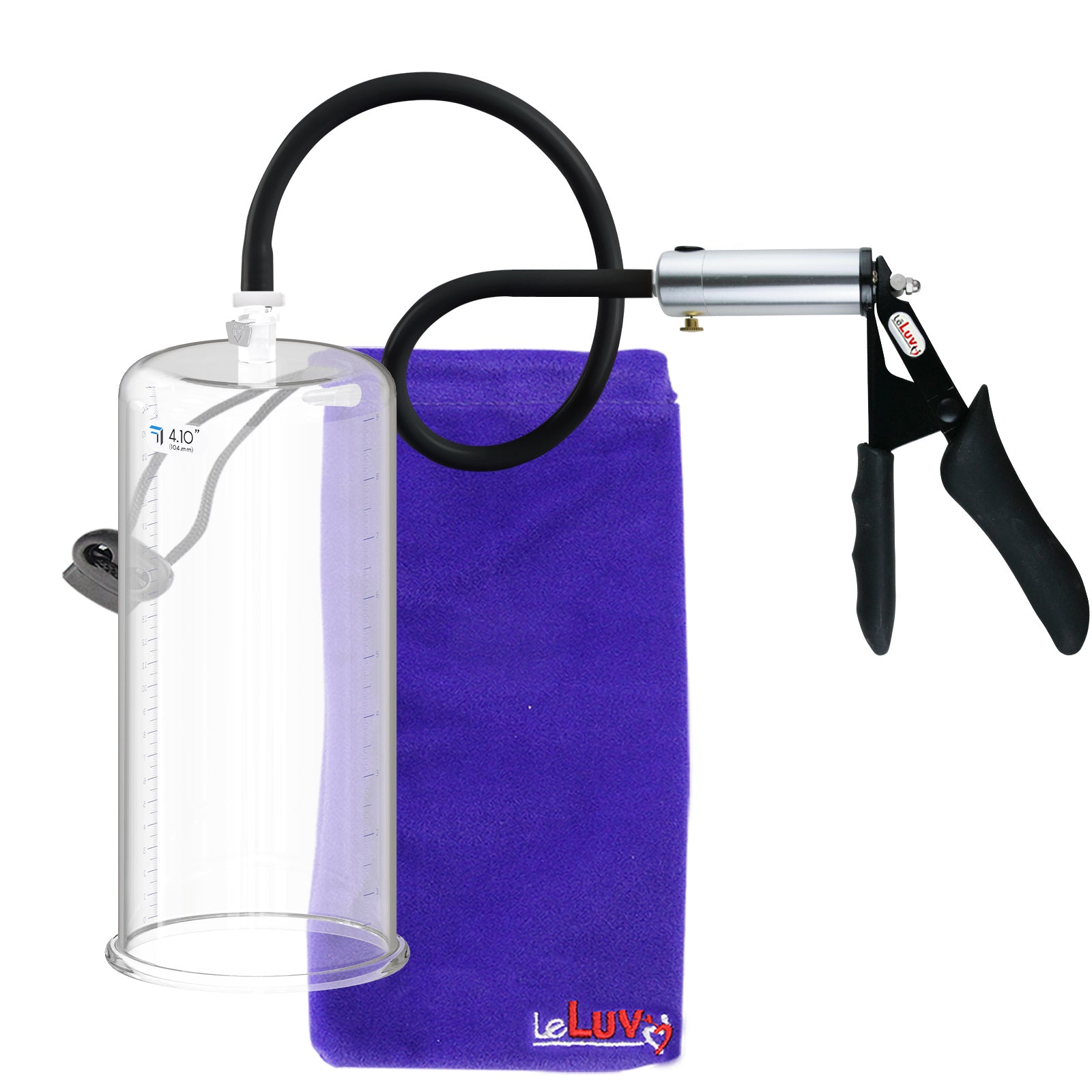 LeLuv Ultima Silver Black Penis Pump | Silicone Grip, Silicone Hose | 9" x 4.10" Cylinder  
