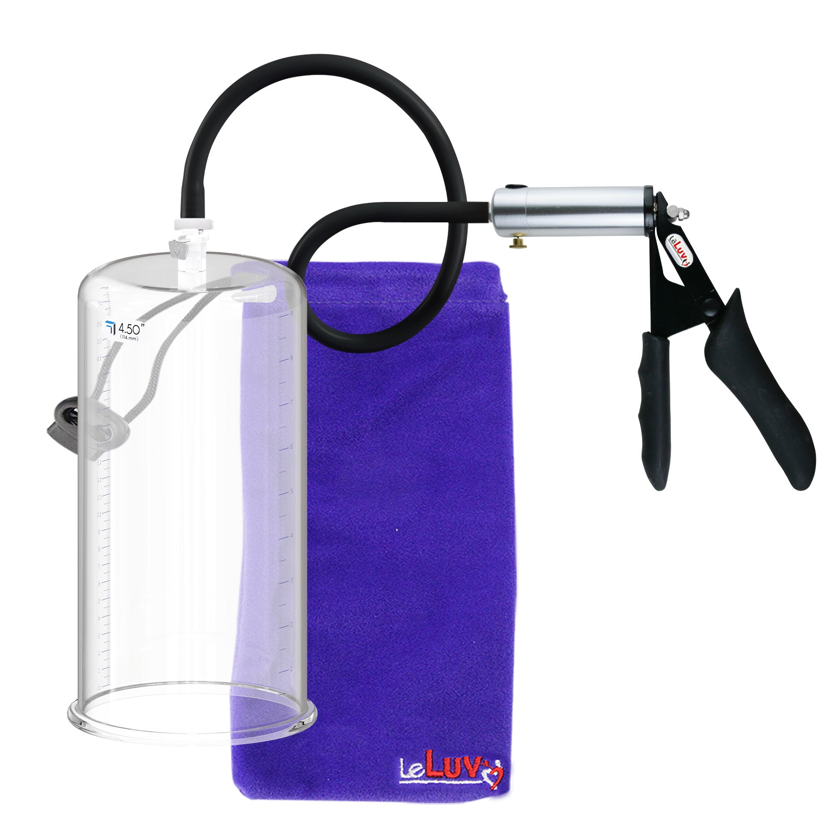LeLuv Ultima Silver Black Penis Pump | Silicone Grip, Silicone Hose | 9" x 4.50" Cylinder 