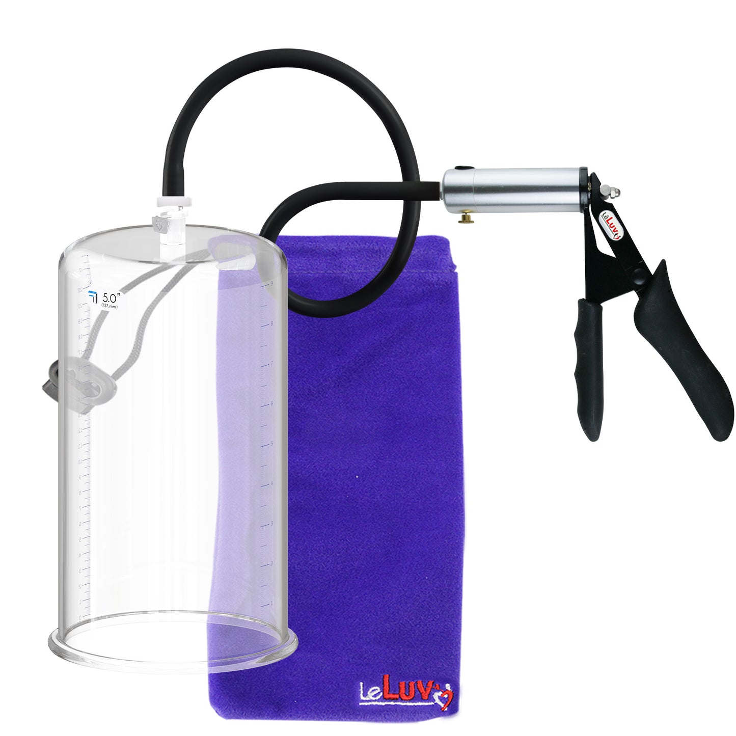 LeLuv Ultima Silver Black Penis Pump | Silicone Grip, Silicone Hose | 9" x  5.00" Cylinder 