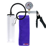 LeLuv Ultima Silver Black Penis Pump | Silicone Grip, Silicone Hose + Gauge | 9" x 2.1" Thick-Walled Cylinder