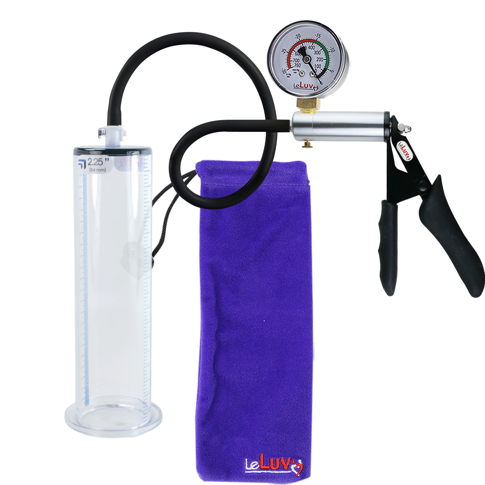 LeLuv Ultima Silver Black Penis Pump | Silicone Grip, Silicone Hose + Gauge | 9" x 2.25" Wide Flange Cylinder