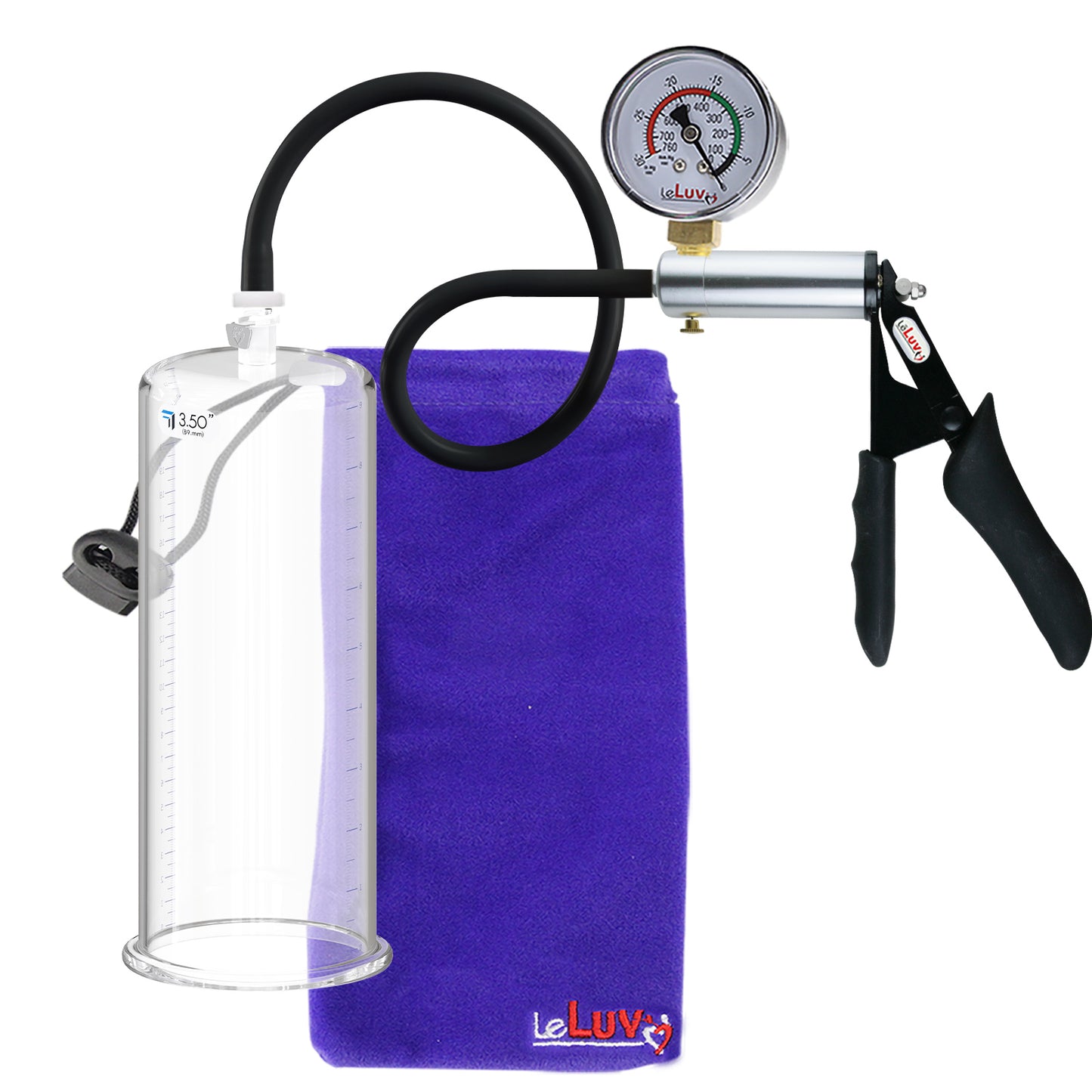 LeLuv Ultima Silver Black Penis Pump | Silicone Grip, Silicone Hose + Gauge | 9" x 3.50" Cylinder