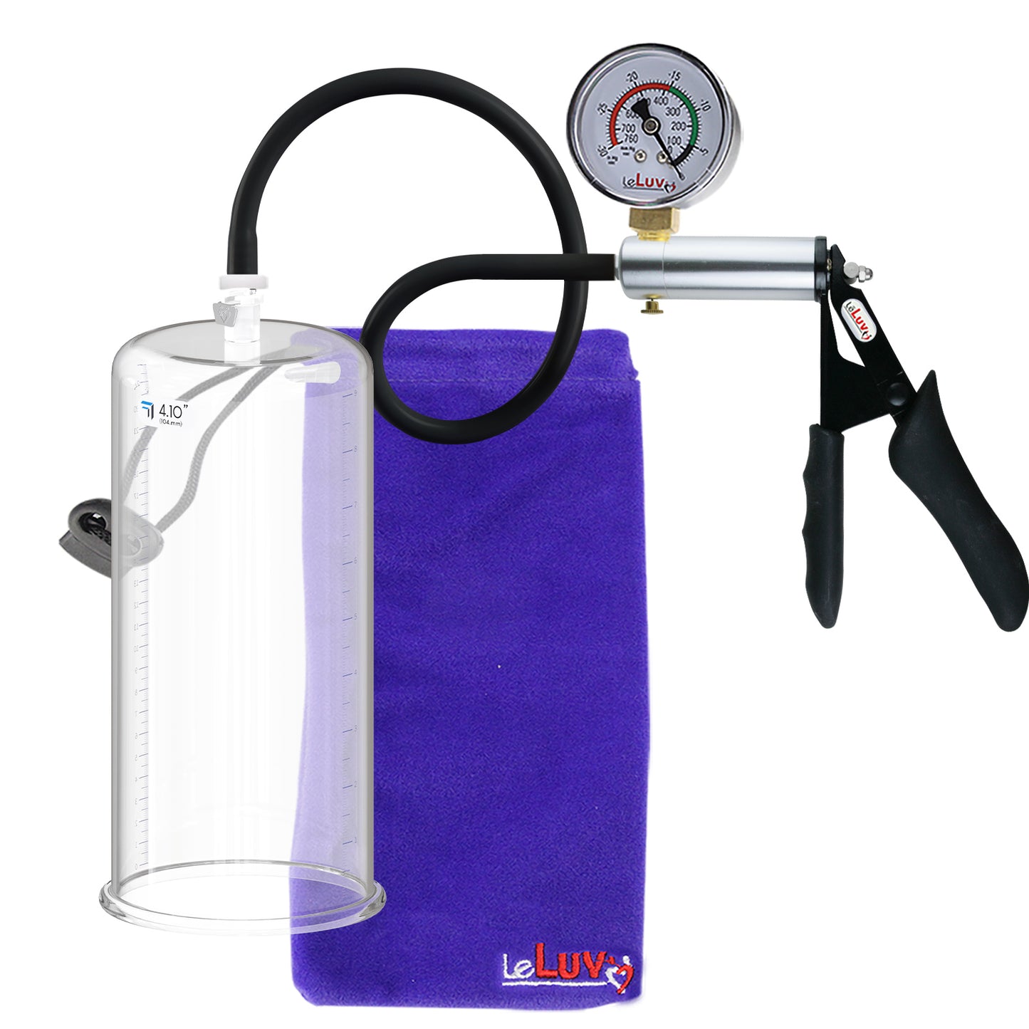 LeLuv Ultima Silver Black Penis Pump | Silicone Grip, Silicone Hose + Guage | 9" x 4.10" Cylinder  
