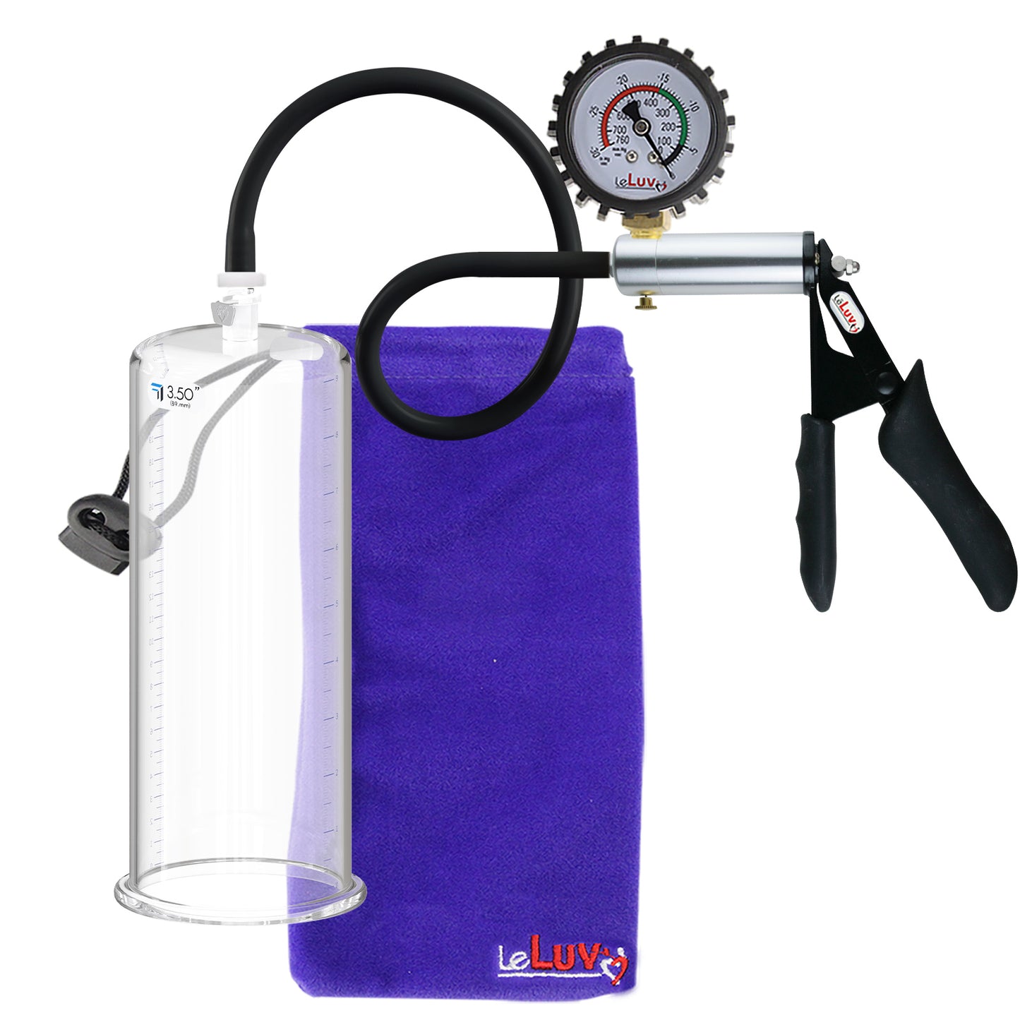 LeLuv Ultima Silver Black Penis Pump | Silicone Grip, Silicone Hose + Protected Gauge | 9" x 3.50"