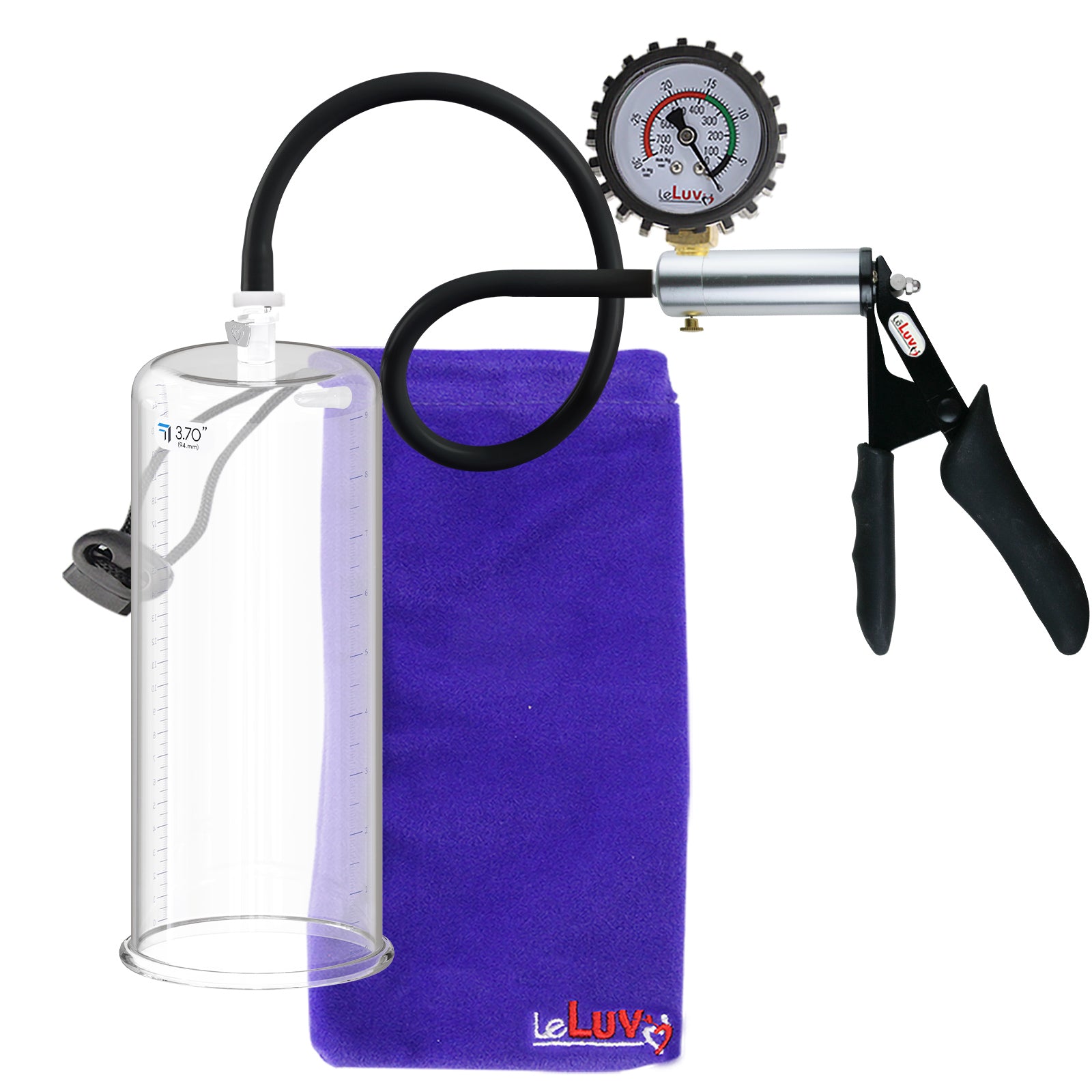 LeLuv Ultima Silver Black Penis Pump | Silicone Grip, Silicone Hose + Protected Gauge | 9" x 3.70"