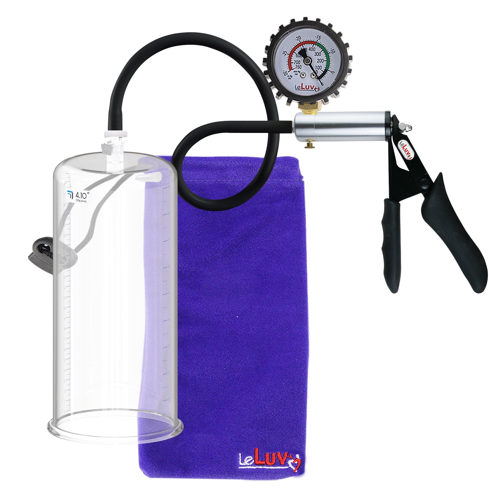 LeLuv Ultima Silver Black Penis Pump | Silicone Grip, Silicone Hose + Protected Guage | 9" x 4.10" Cylinder  