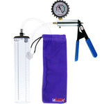 LeLuv Ultima Penis Pump - Silver Handle with Blue Rubber Grips, Clear Hose - Thick Walled Cylinders