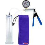 Ultima Silver Blue Penis Pump | Rubber Grip, Clear Hose + Protected Gauge | 12" Length - 2.25" Diameter WIDE FLANGE Cylinder