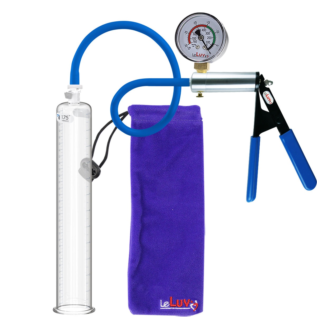 Ultima Blue Silicone Grip & Hose | Penis Pump + Gauge | 12" x 1.75" Cylinder