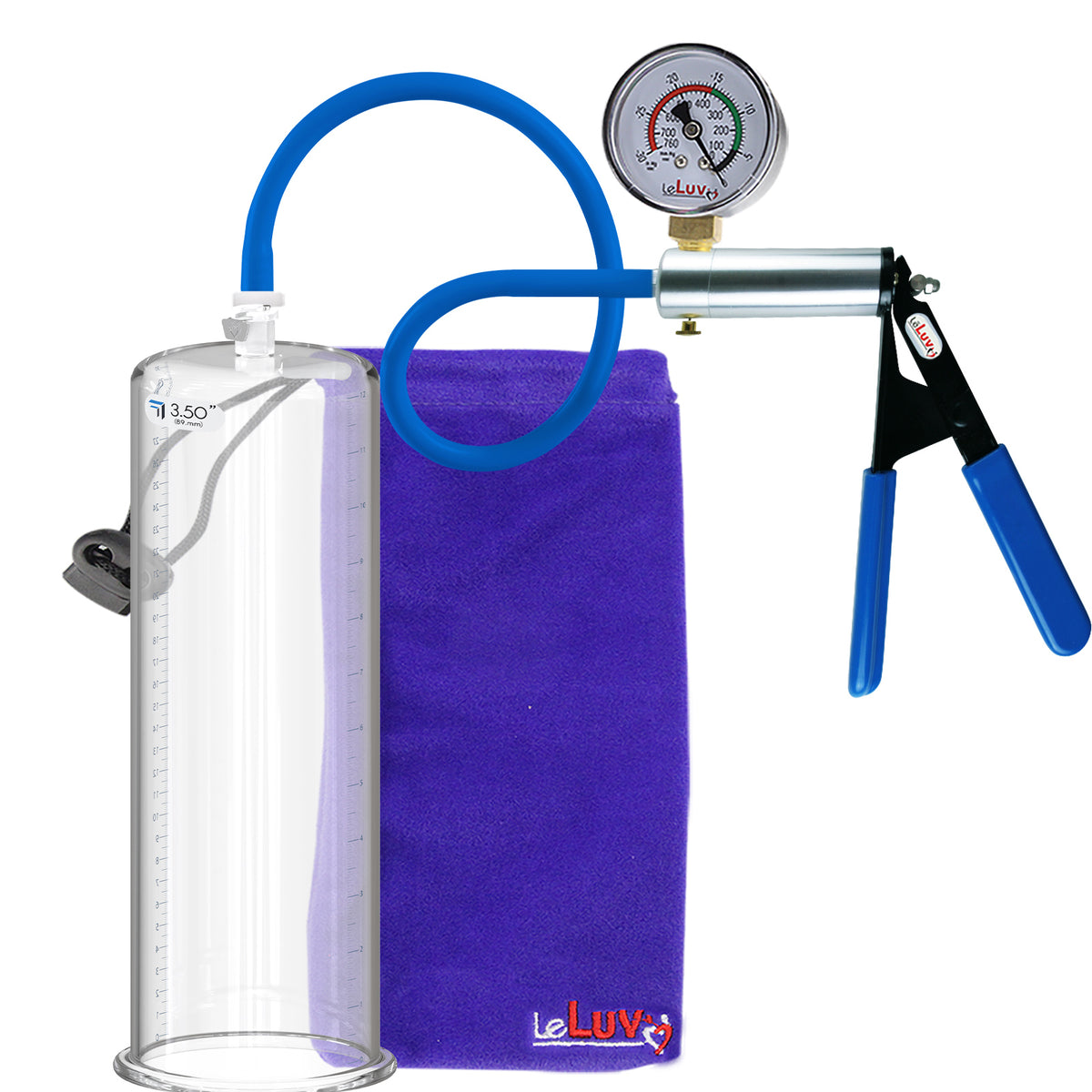 Ultima Blue Silicone Grip & Hose | Penis Pump + Gauge | 12" x 3.50" Cylinder