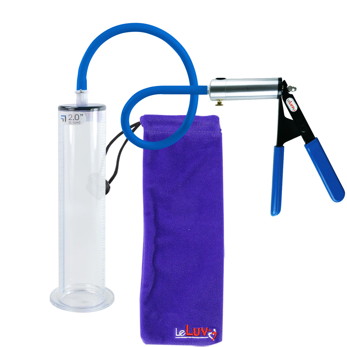 LeLuv Ultima Silver Penis Pump - Rubber Grips, Silicone Hose - Wide Flange Cylinders