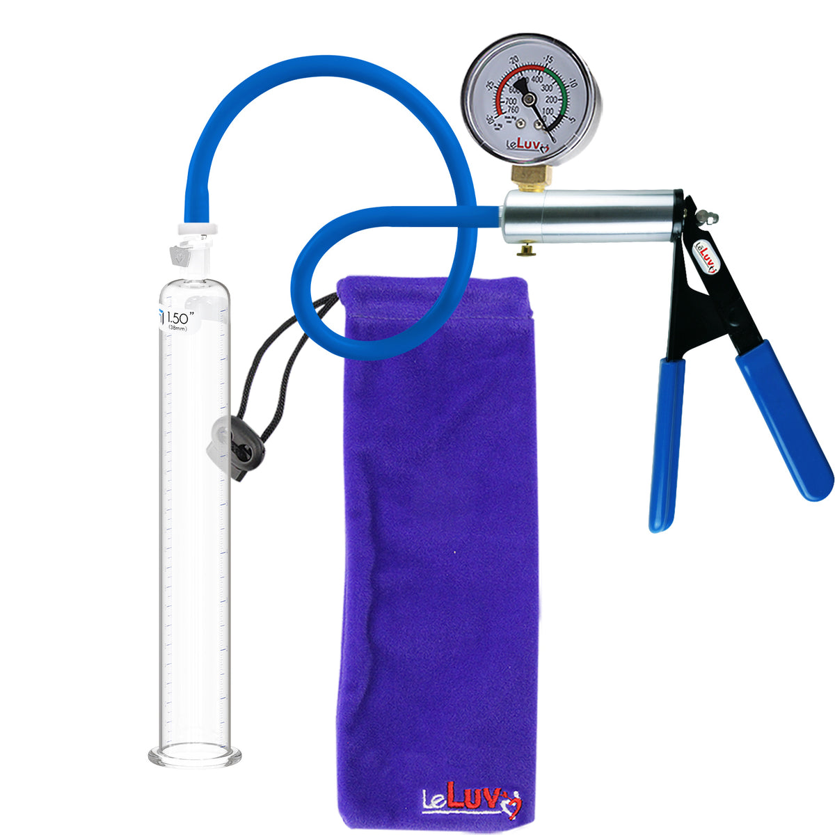 Ultima Blue Silicone Grip & Hose | Penis Pump + Gauge | 9" x 1.50" Cylinder