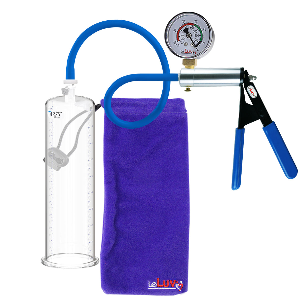 Ultima Blue Silicone Grip & Hose | Penis Pump + Gauge | 9" x 2.75" Cylinder