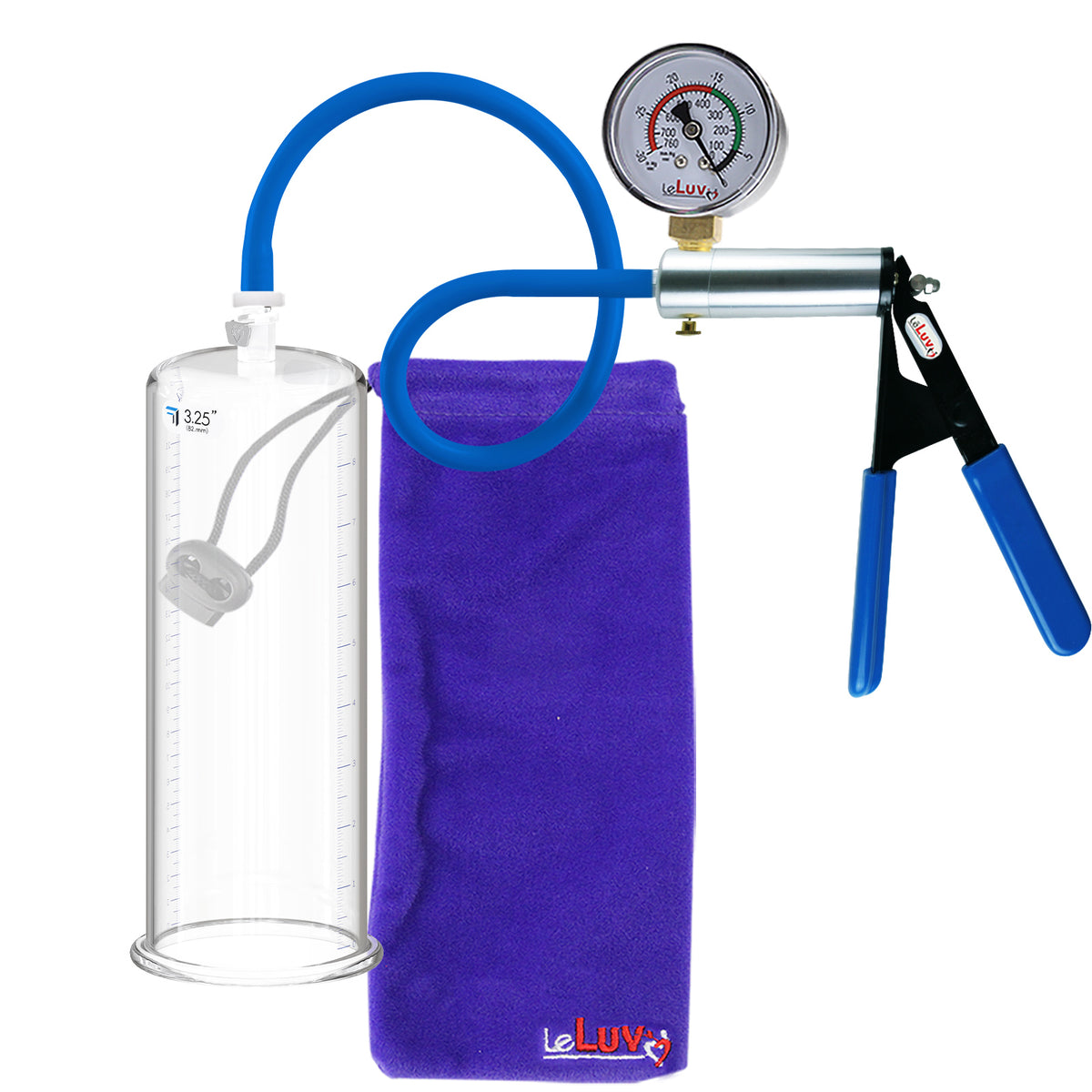 Ultima Blue Silicone Grip & Hose | Penis Pump + Gauge | 9" x 3.25" Cylinder