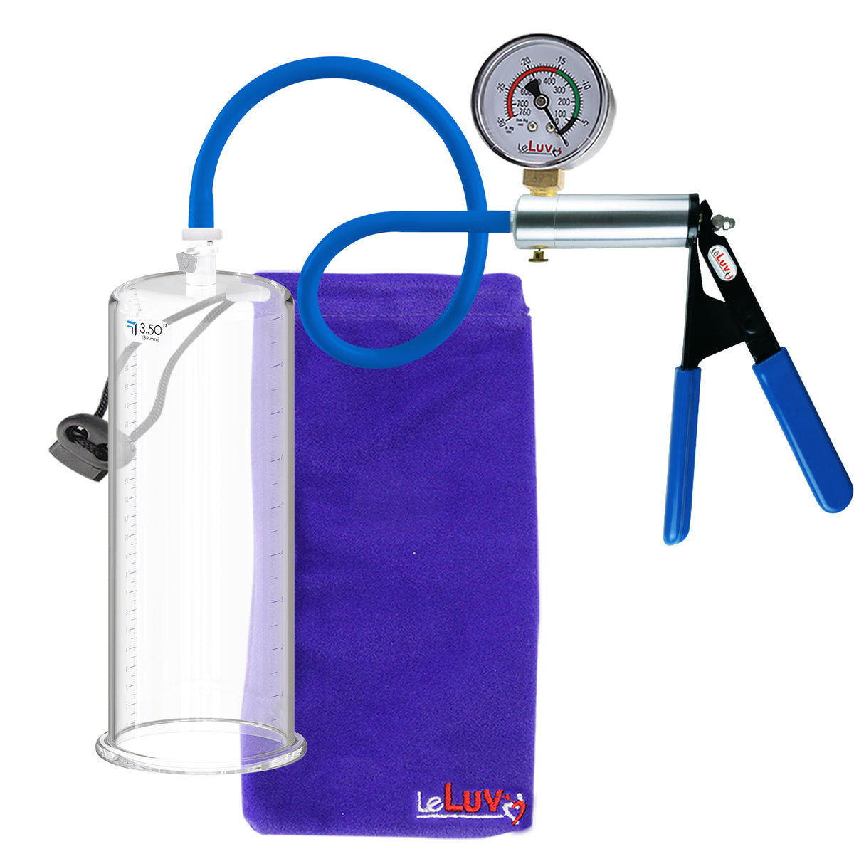 Ultima Blue Silicone Grip & Hose | Penis Pump + Gauge | 9" x 3.50" Cylinder
