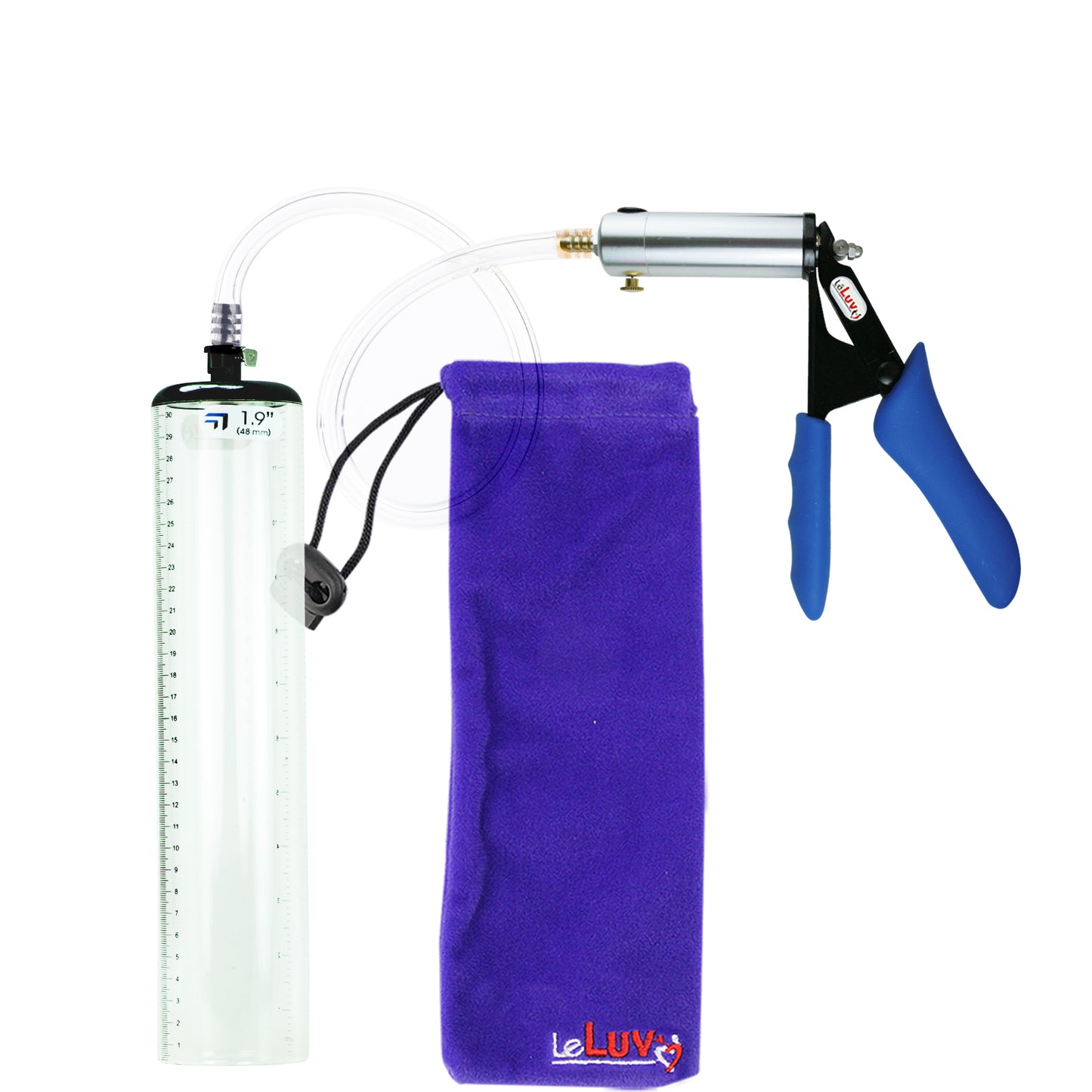 Ultima Silver Blue Penis Pump | Silicone Grip, Clear Hose - 12" x 1.9" Thick-Walled Cylinder