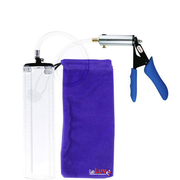 LeLuv® Ultima Penis Pump - Silver Handle with Blue Silicone Grips, Clear Hose - Thick-Walled Cylinder