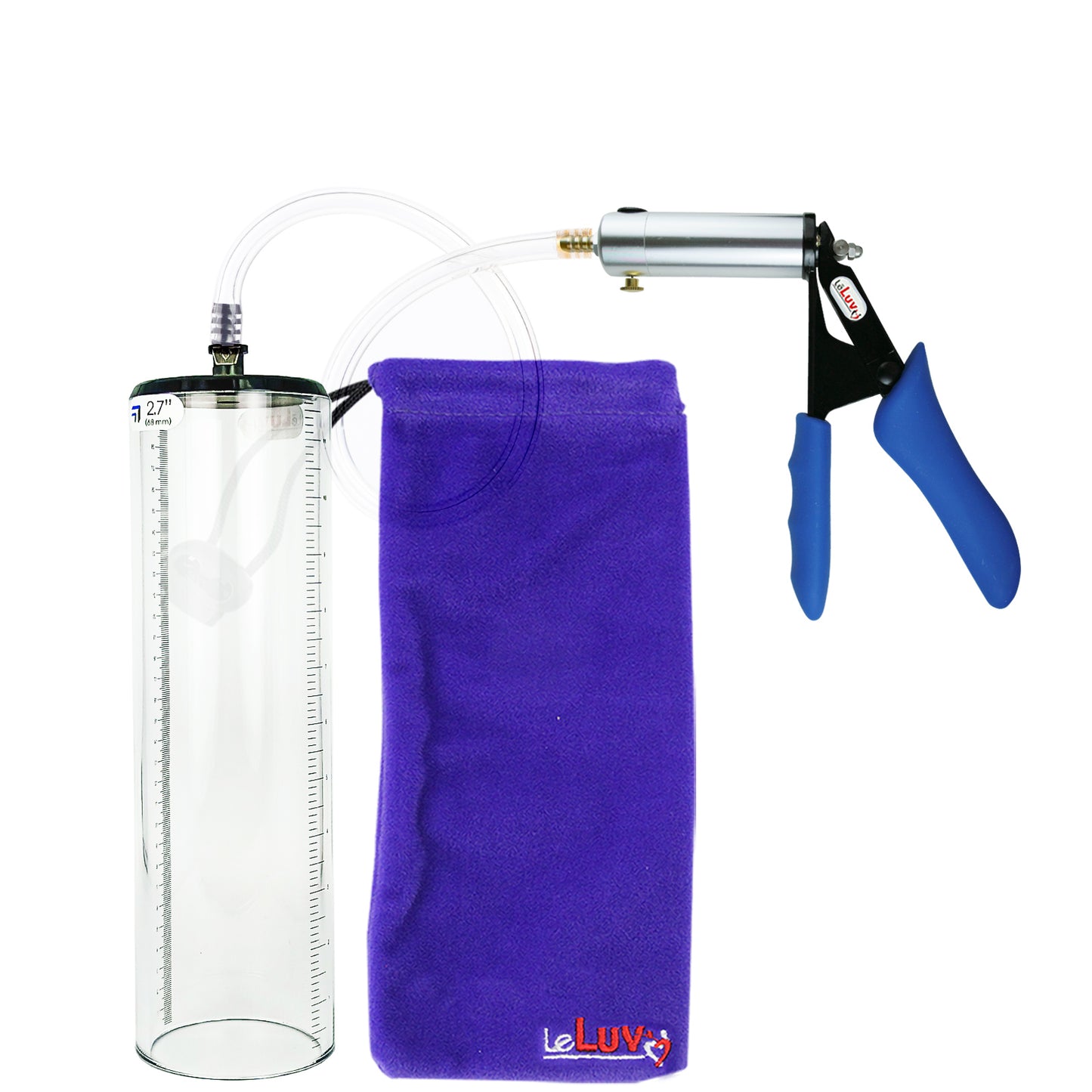 Ultima Silver Blue Penis Pump | Silicone Grip, Clear Hose - 12" x 2.7" Thick-Walled Cylinder