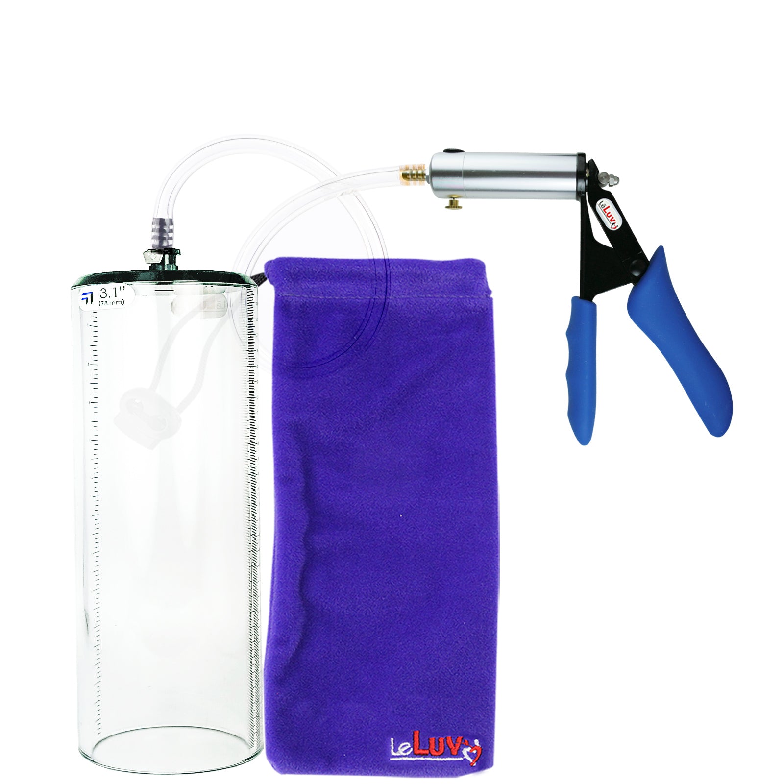 Ultima Silver Blue Penis Pump | Silicone Grip, Clear Hose - 12" x 3.1" Thick-Walled Cylinder